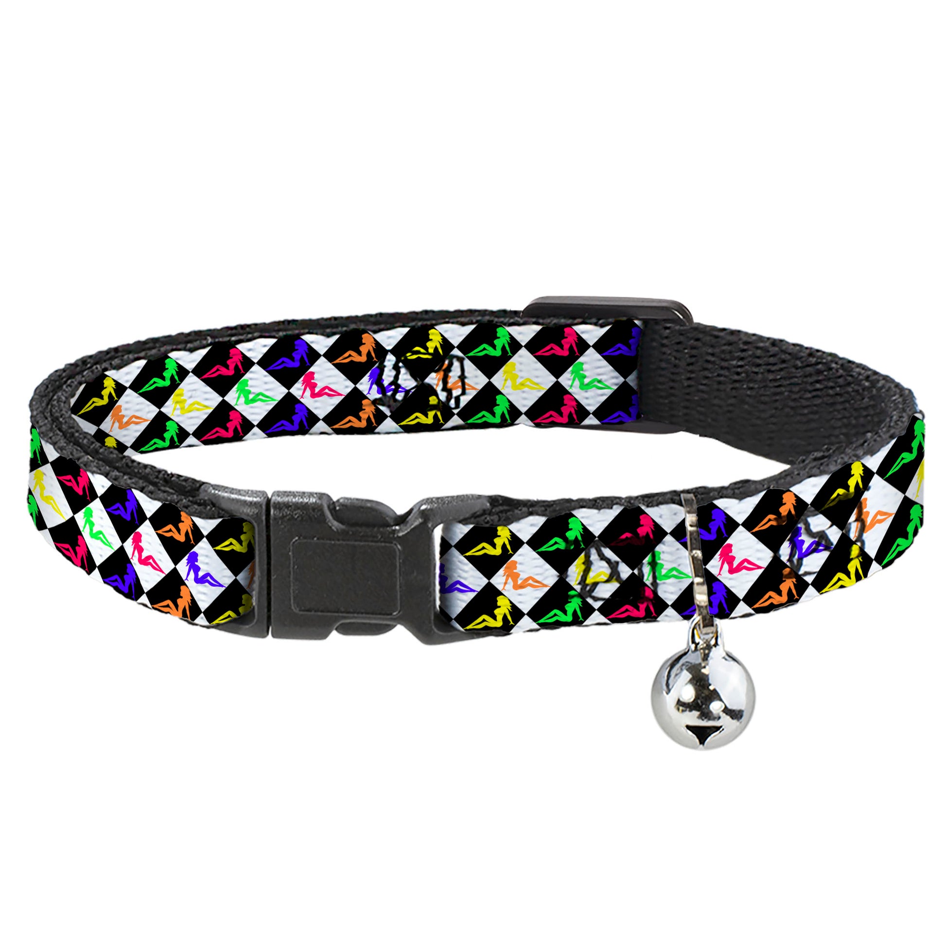 Cat Collar Breakaway - Mud Flap Girl Diamonds Black White Multi Neon Breakaway Cat Collars Buckle-Down