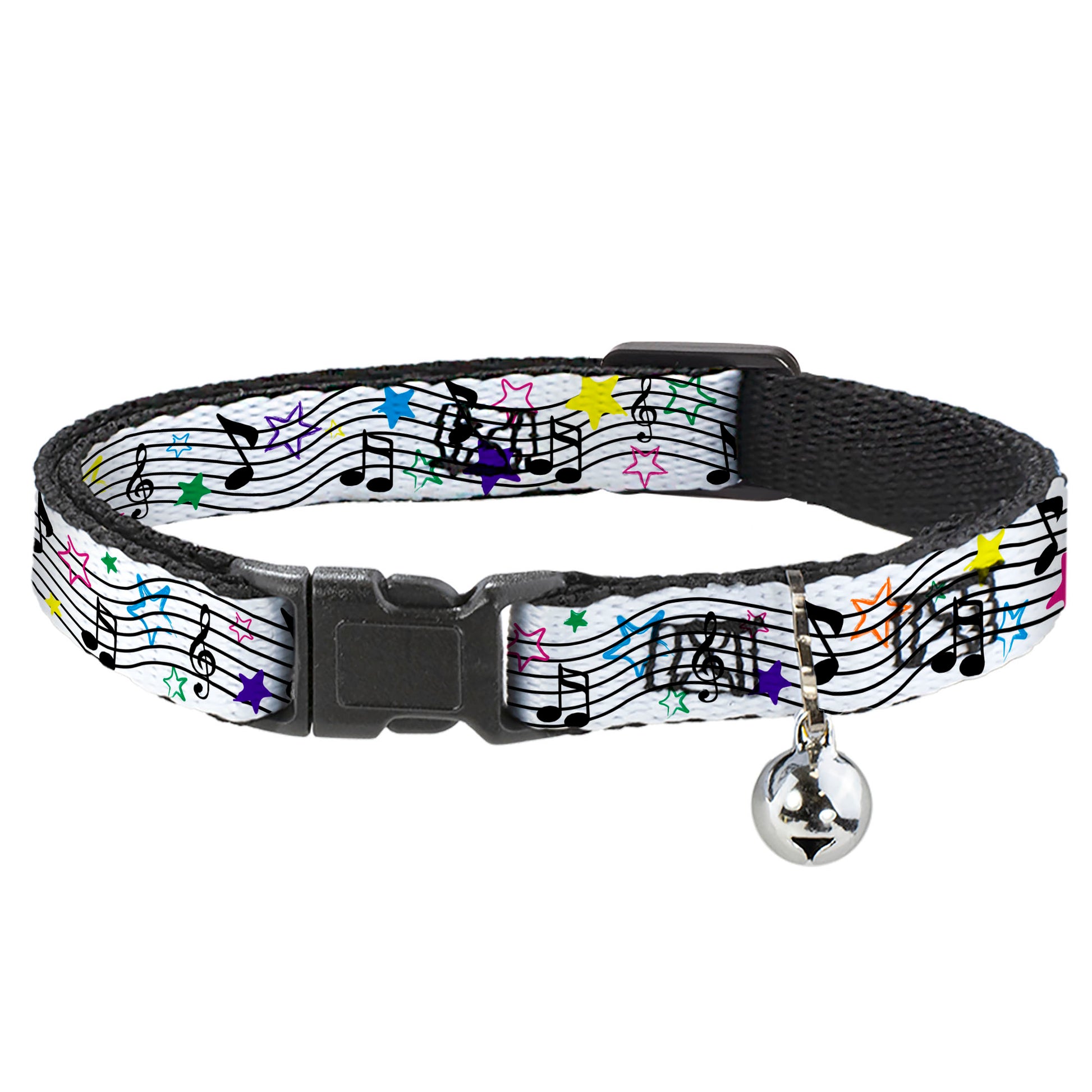 Cat Collar Breakaway - Music Notes Stars White Black Multi Color Breakaway Cat Collars Buckle-Down