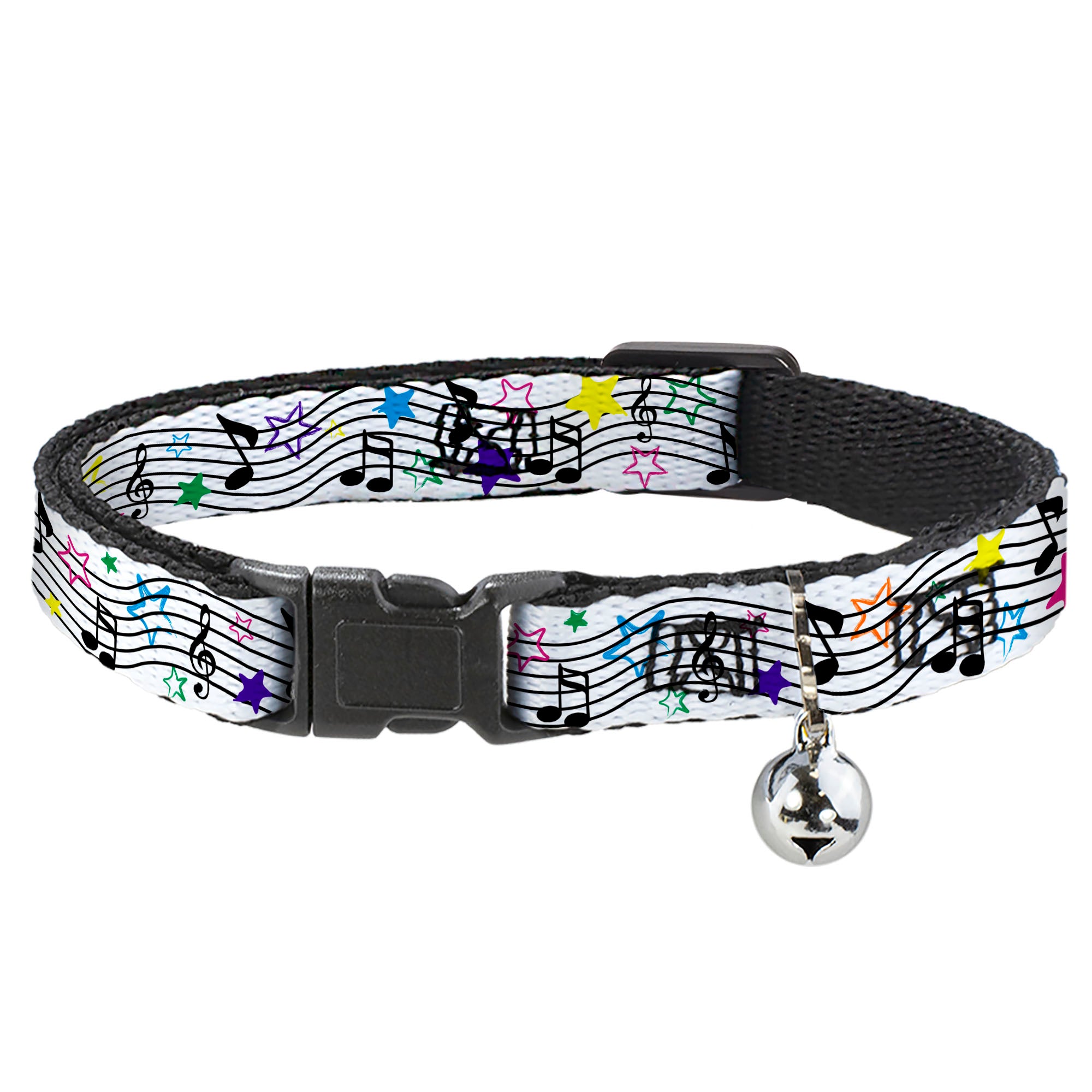 Cat Collar Breakaway - Music Notes Stars White Black Multi Color Breakaway Cat Collars Buckle-Down