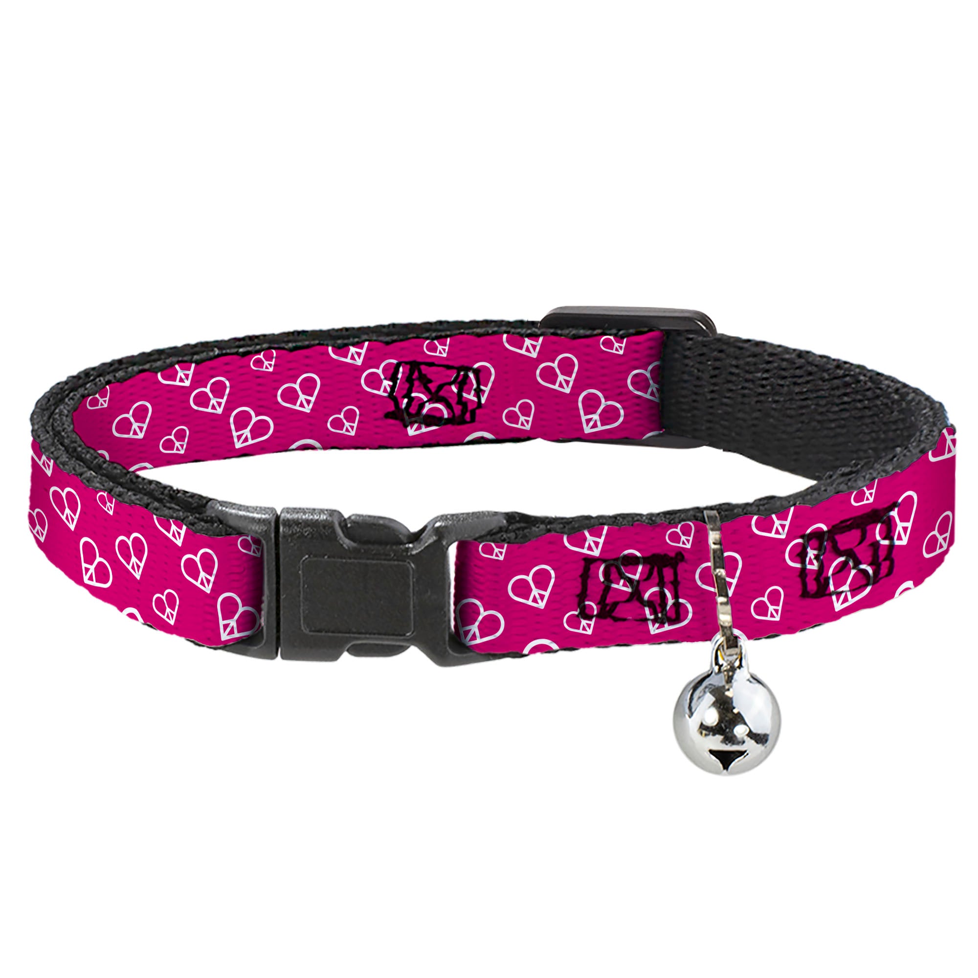 Cat Collar Breakaway - Mini Peace Hearts Fuchsia White Breakaway Cat Collars Buckle-Down