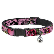 Cat Collar Breakaway - Mom & Dad CLOSE-UP Pink w Sparrows Breakaway Cat Collars Buckle-Down