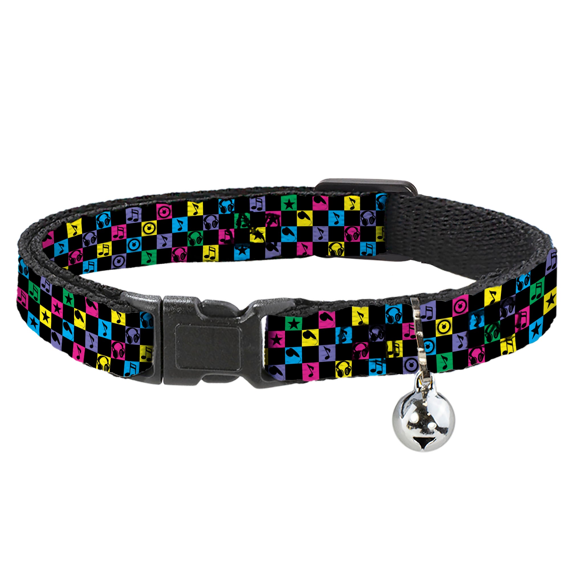 Cat Collar Breakaway - Musical Checkers Black Neon Breakaway Cat Collars Buckle-Down