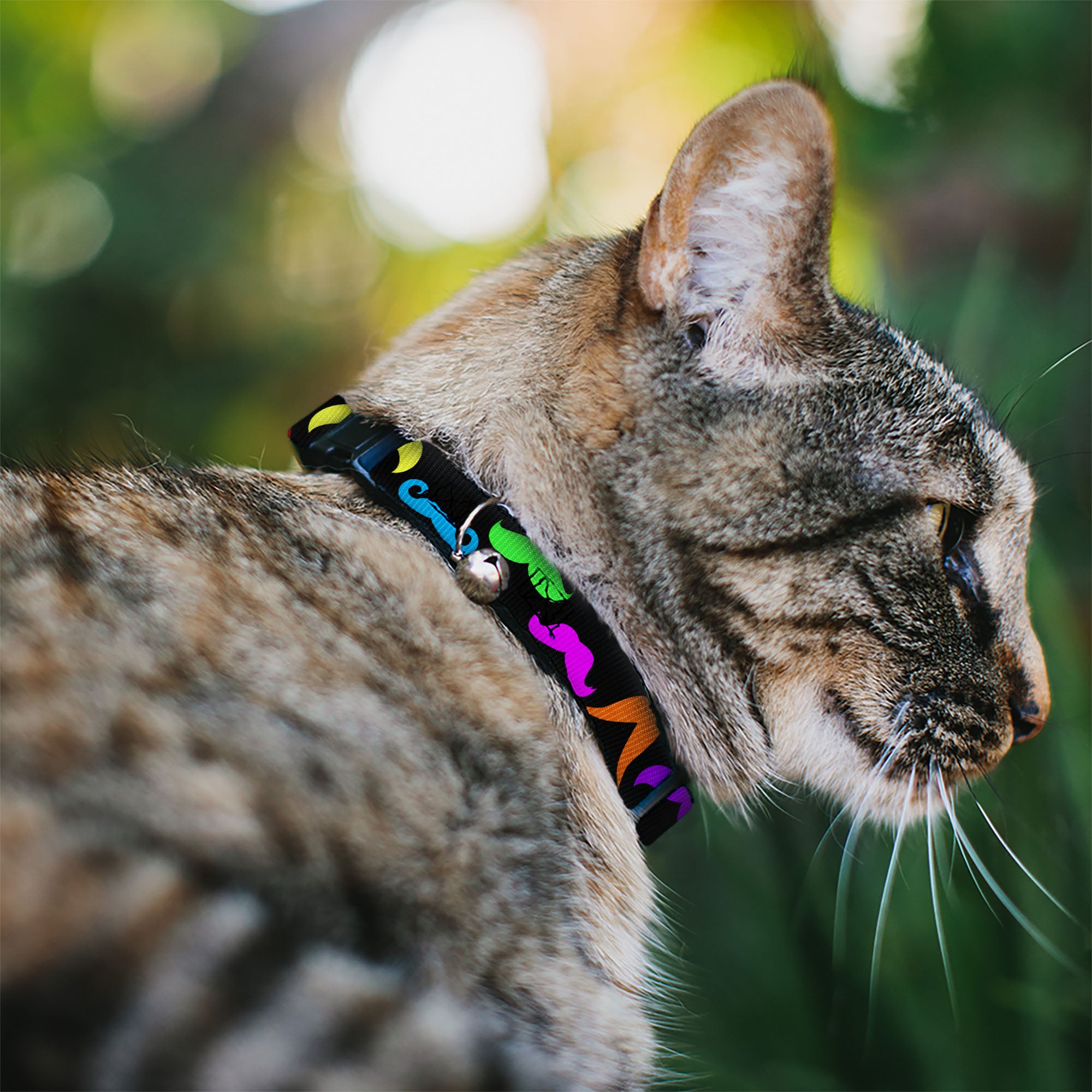 Cat Collar Breakaway - Mustaches Black Multi Color Breakaway Cat Collars Buckle-Down