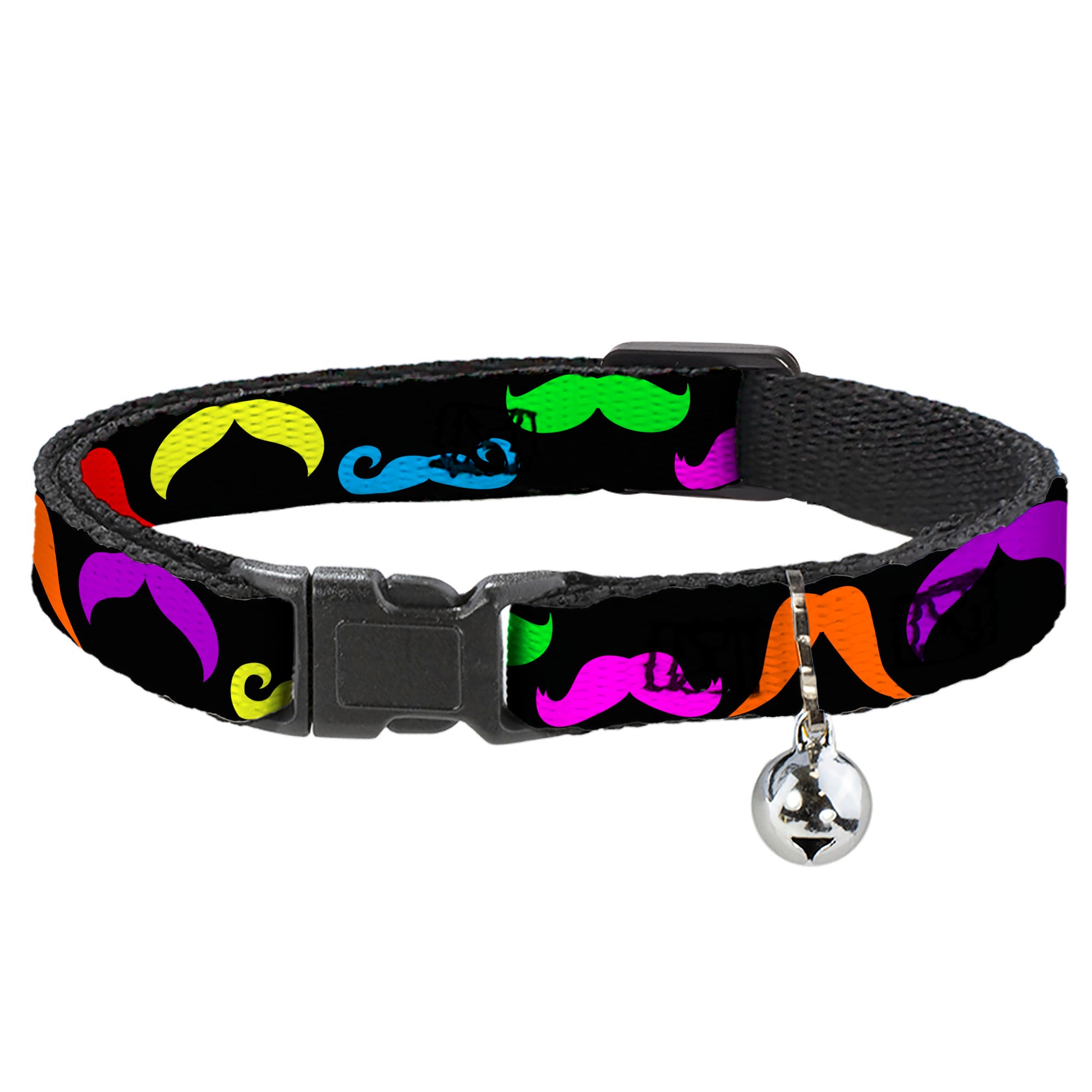 Cat Collar Breakaway - Mustaches Black Multi Color Breakaway Cat Collars Buckle-Down