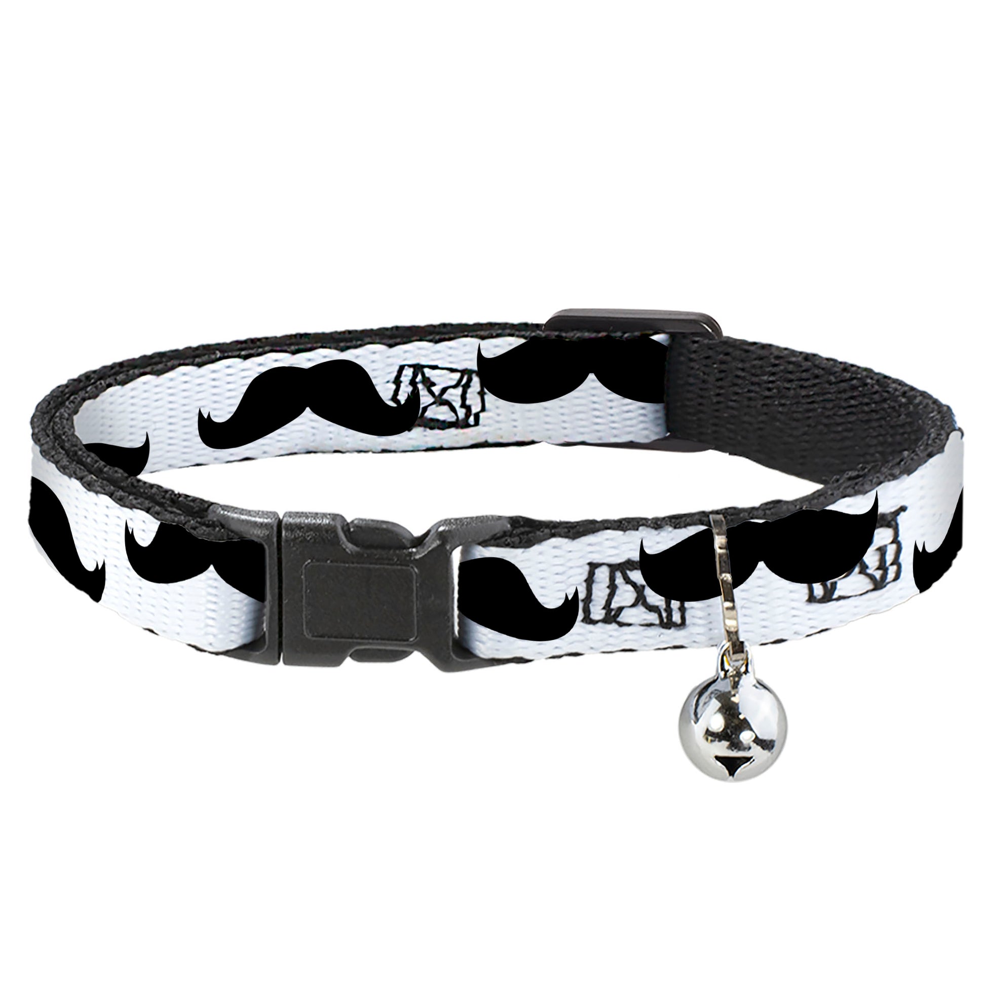 Cat Collar Breakaway - Mustaches White Black Breakaway Cat Collars Buckle-Down