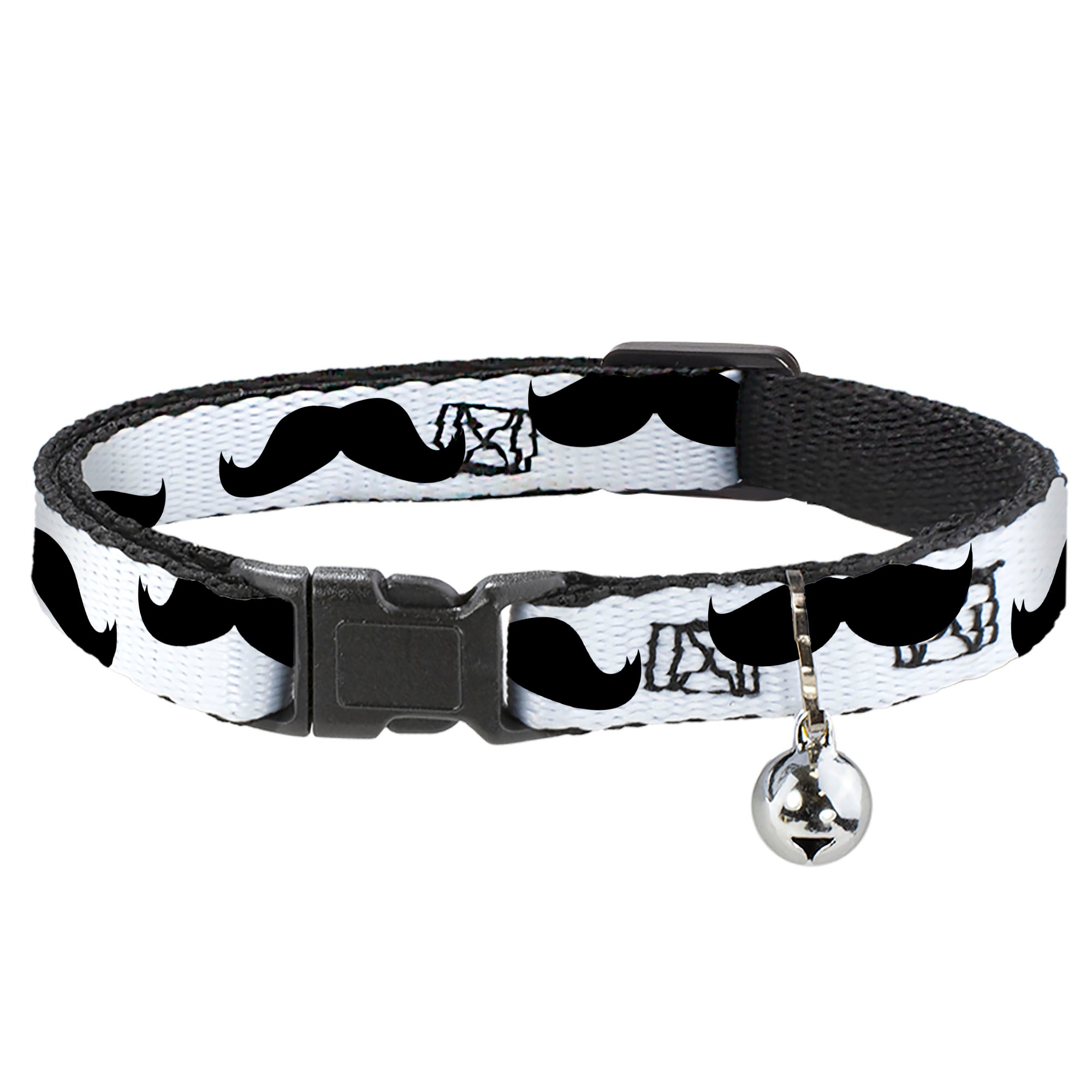Cat Collar Breakaway - Mustaches White Black Breakaway Cat Collars Buckle-Down