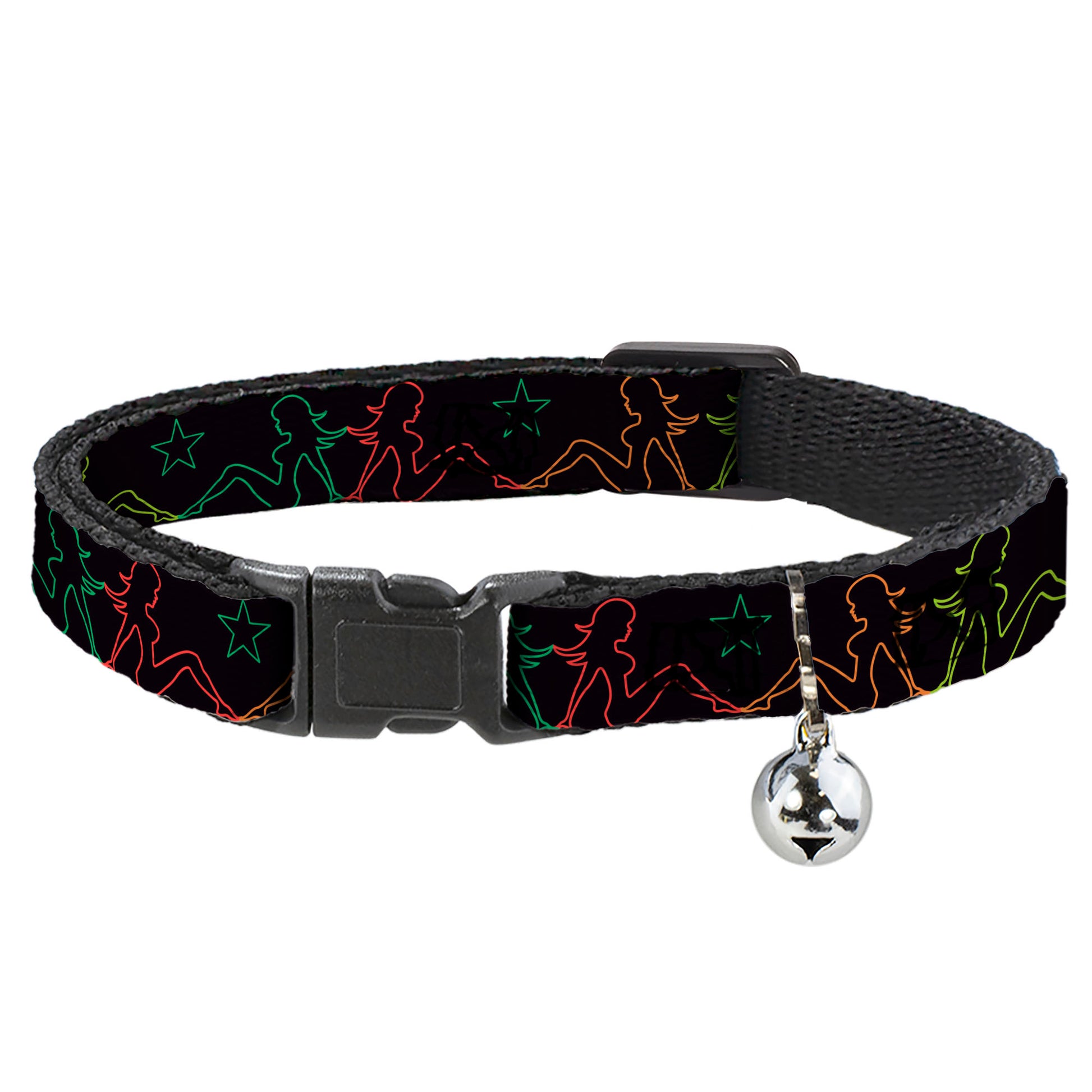 Cat Collar Breakaway - Mud Flap Girls w Star Outline Black Multi Color Breakaway Cat Collars Buckle-Down