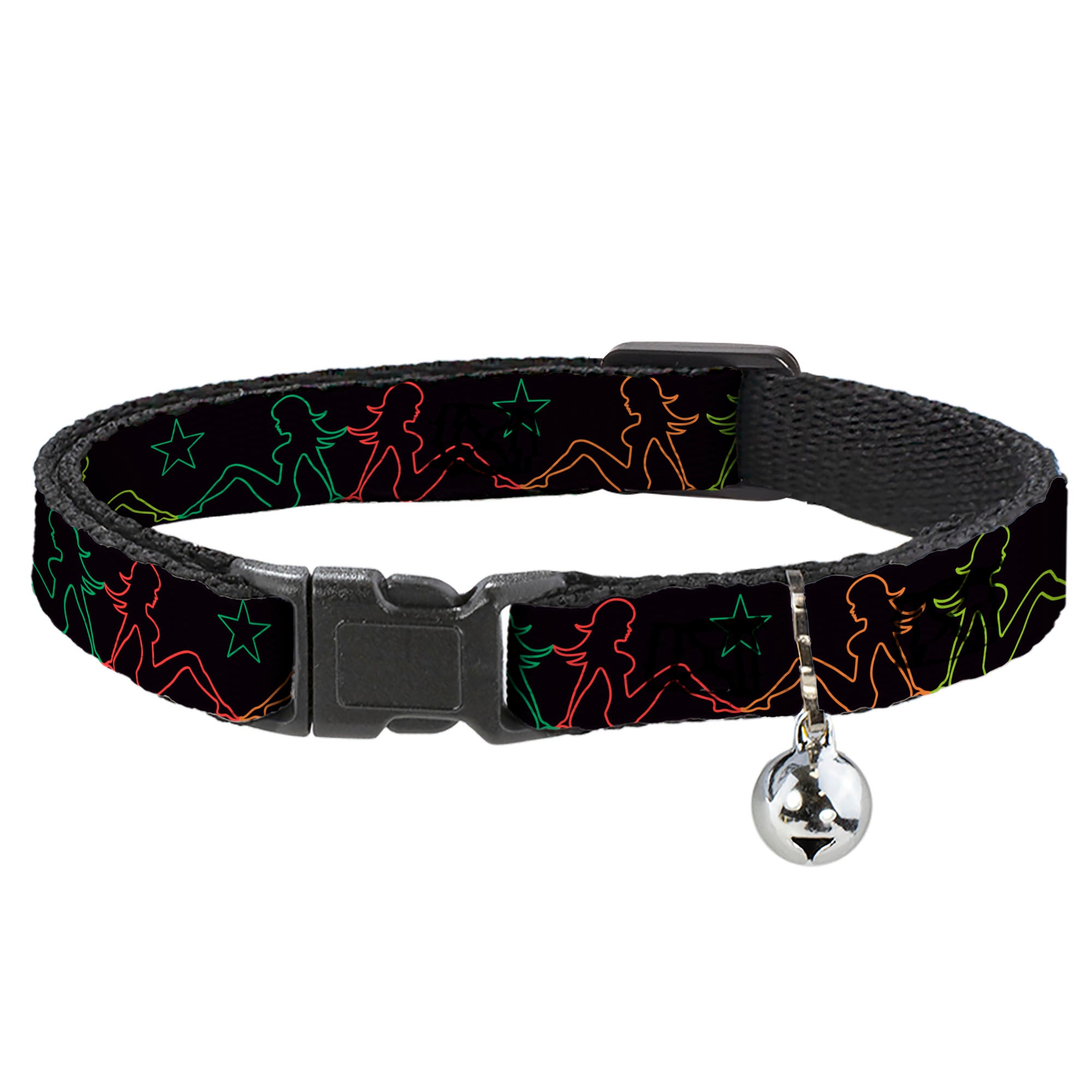 Cat Collar Breakaway - Mud Flap Girls w Star Outline Black Multi Color Breakaway Cat Collars Buckle-Down