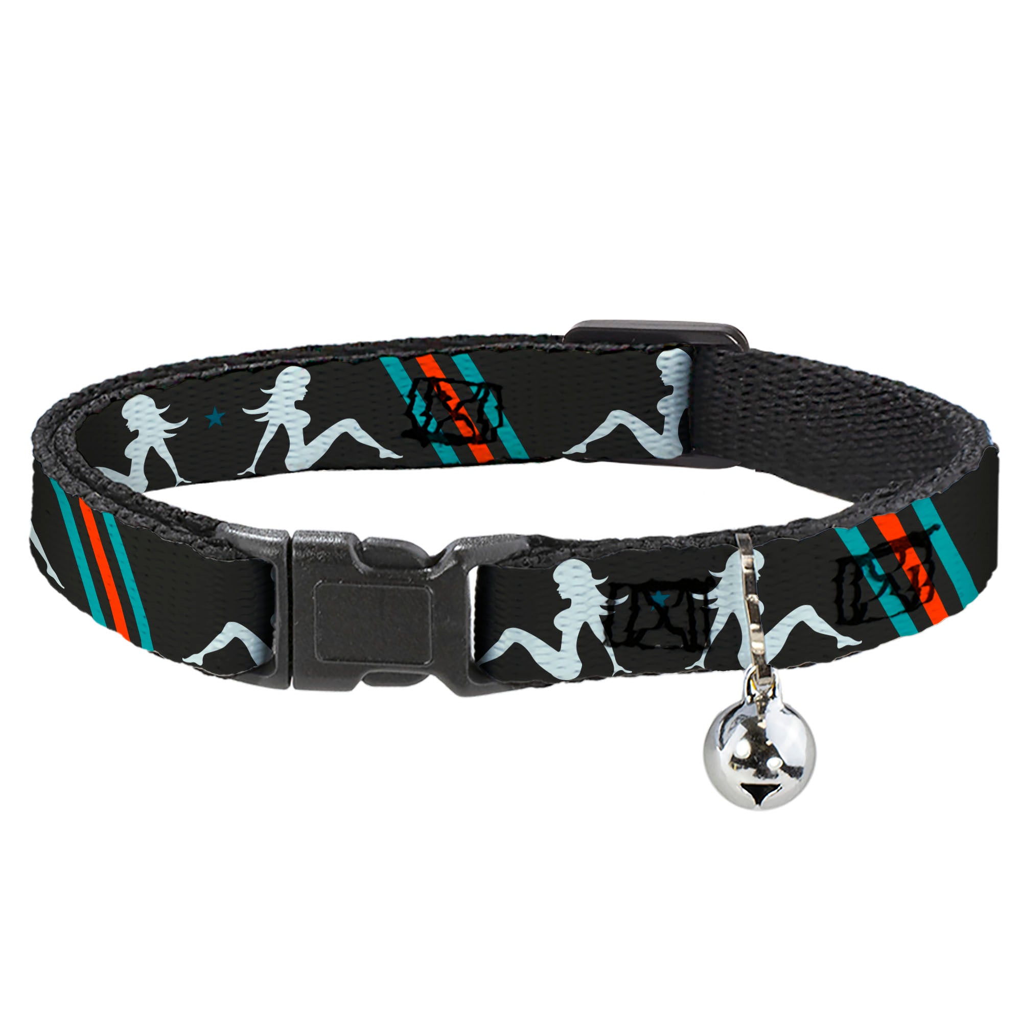 Cat Collar Breakaway - Mud Flap Girls w Stripes Gray Turquoise Orange Breakaway Cat Collars Buckle-Down