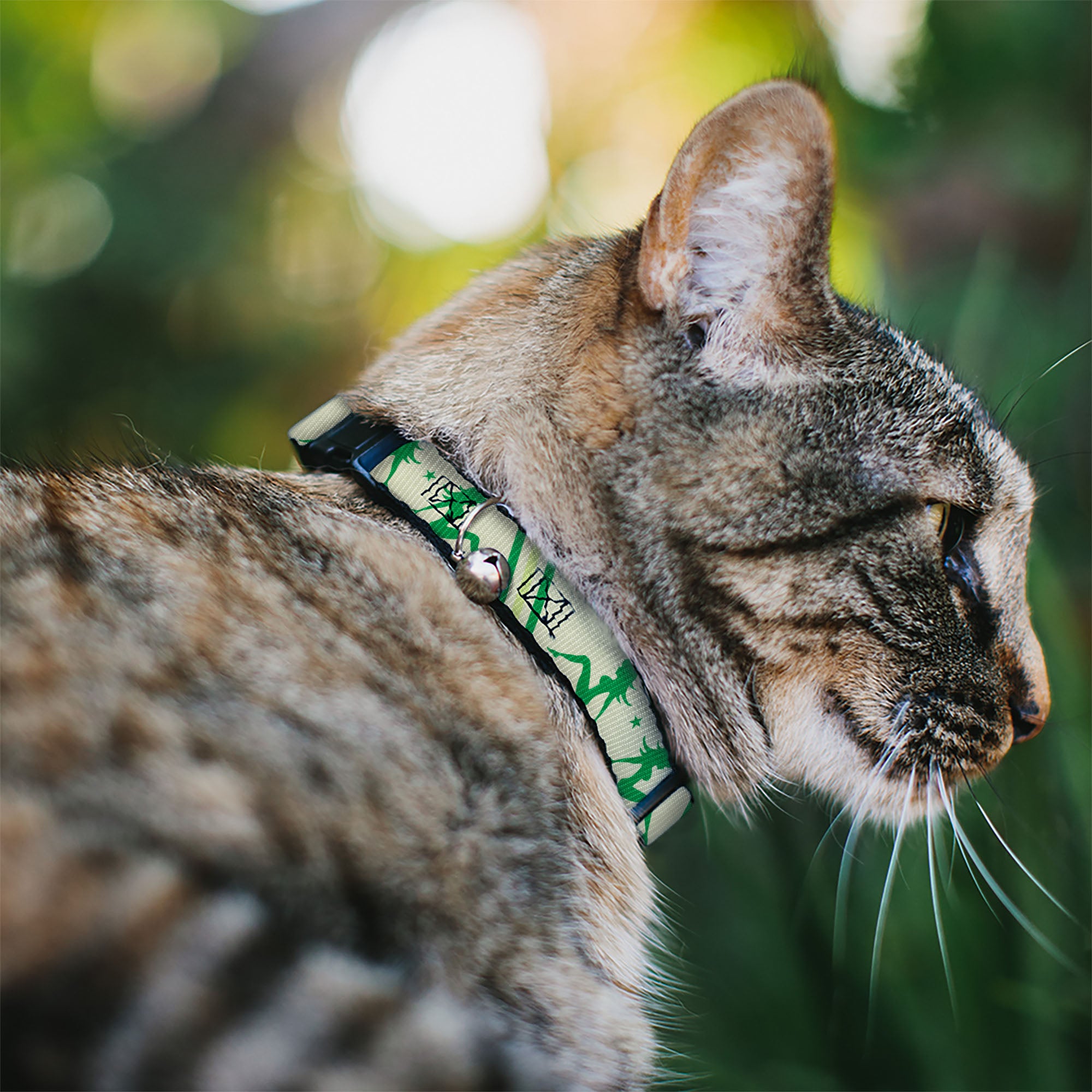 Cat Collar Breakaway - Mud Flap Girls w Stripes Tan Green Lime Green Breakaway Cat Collars Buckle-Down