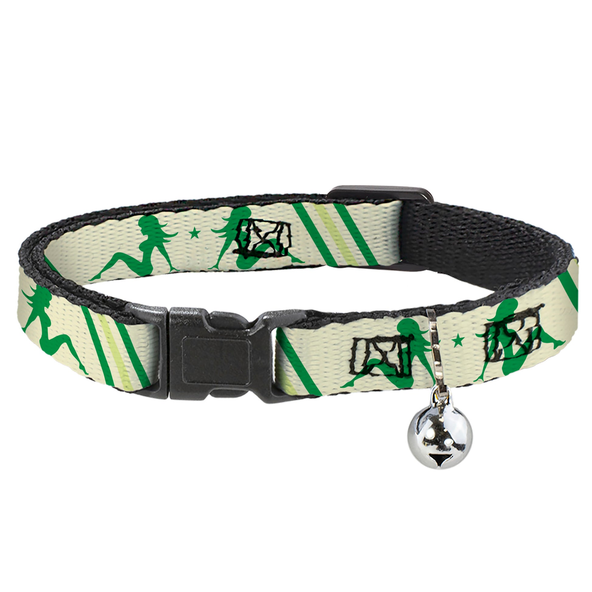 Cat Collar Breakaway - Mud Flap Girls w Stripes Tan Green Lime Green Breakaway Cat Collars Buckle-Down