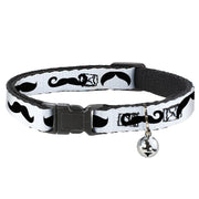 Cat Collar Breakaway - Mustaches Straight White Black Breakaway Cat Collars Buckle-Down