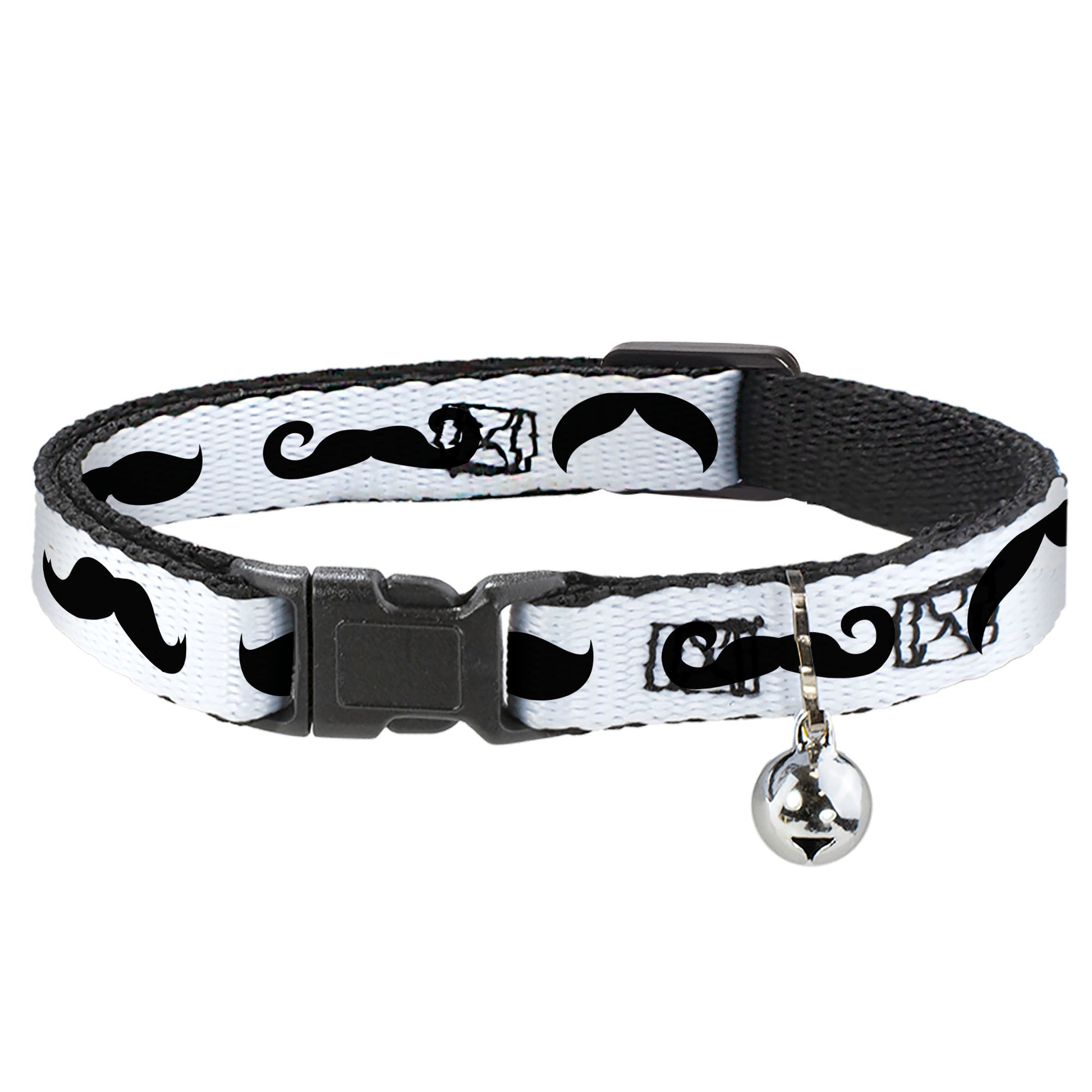 Cat Collar Breakaway - Mustaches Straight White Black Breakaway Cat Collars Buckle-Down