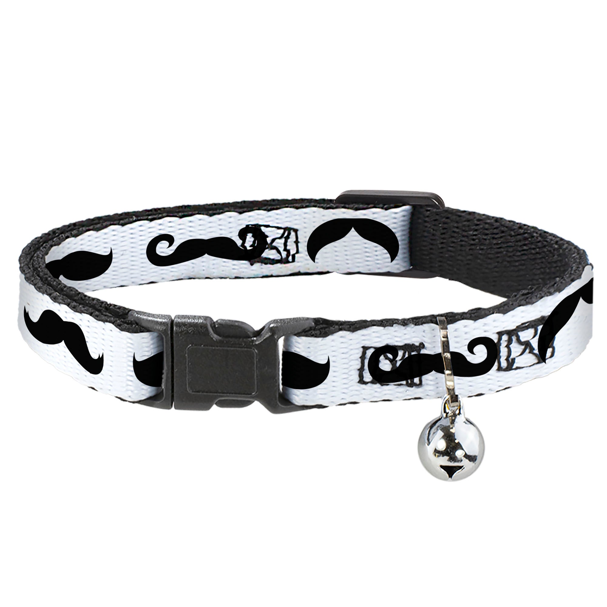 Cat Collar Breakaway - Mustaches Straight White Black Breakaway Cat Collars Buckle-Down