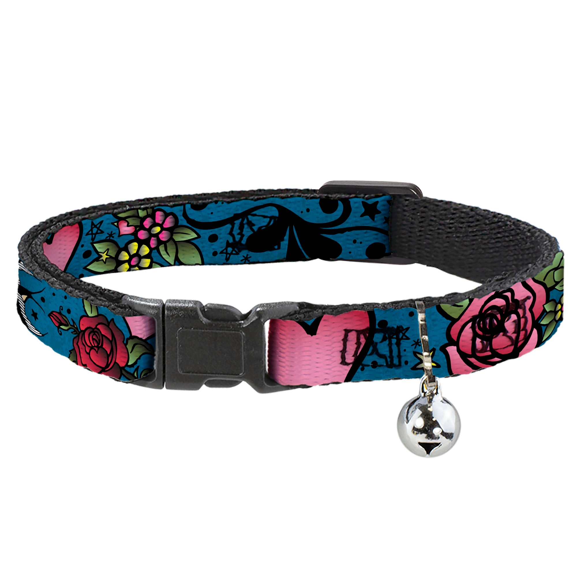 Cat Collar Breakaway - Mom & Dad CLOSE-UP Blue w Sparrows Breakaway Cat Collars Buckle-Down