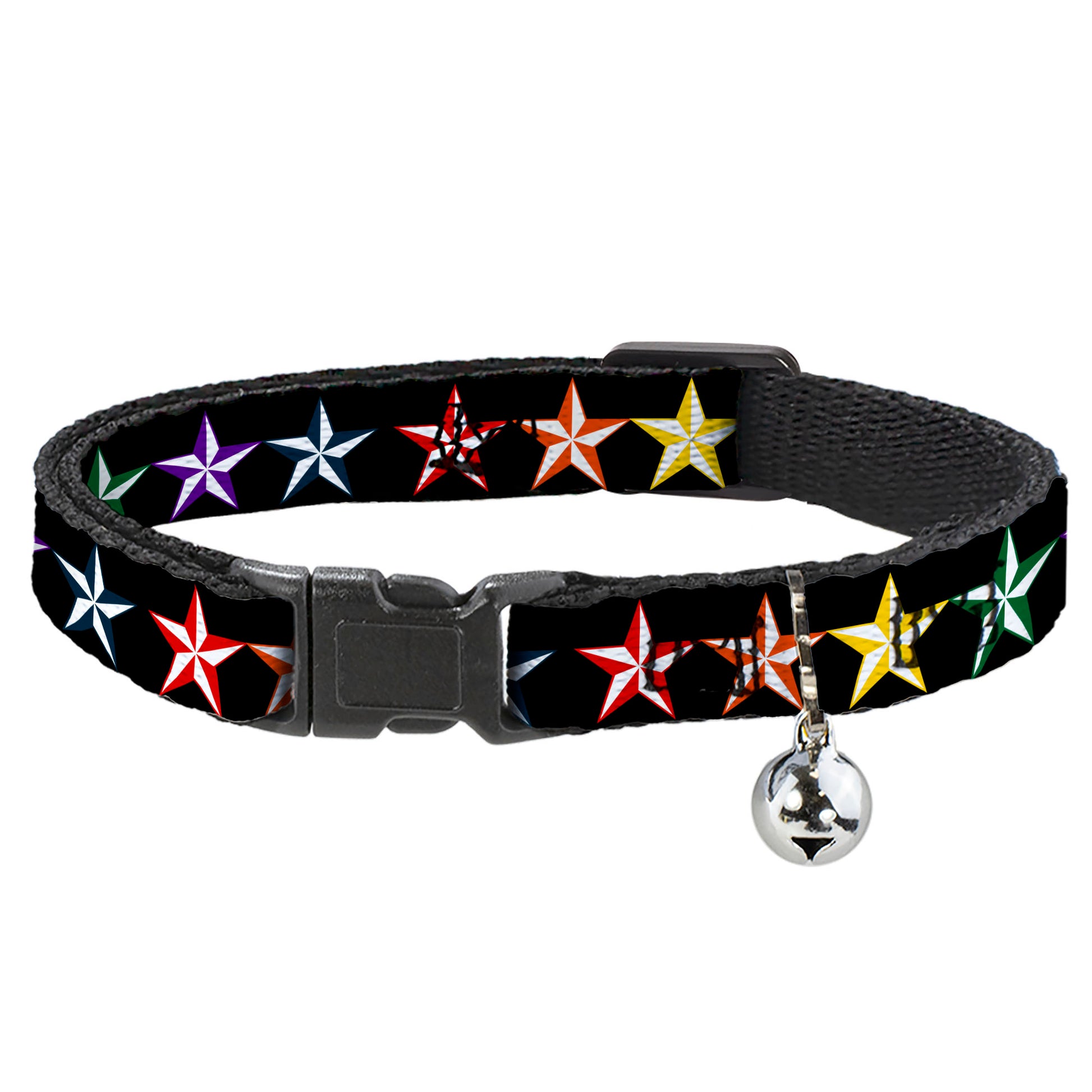 Cat Collar Breakaway - Nautical Star Black Multi Color Breakaway Cat Collars Buckle-Down