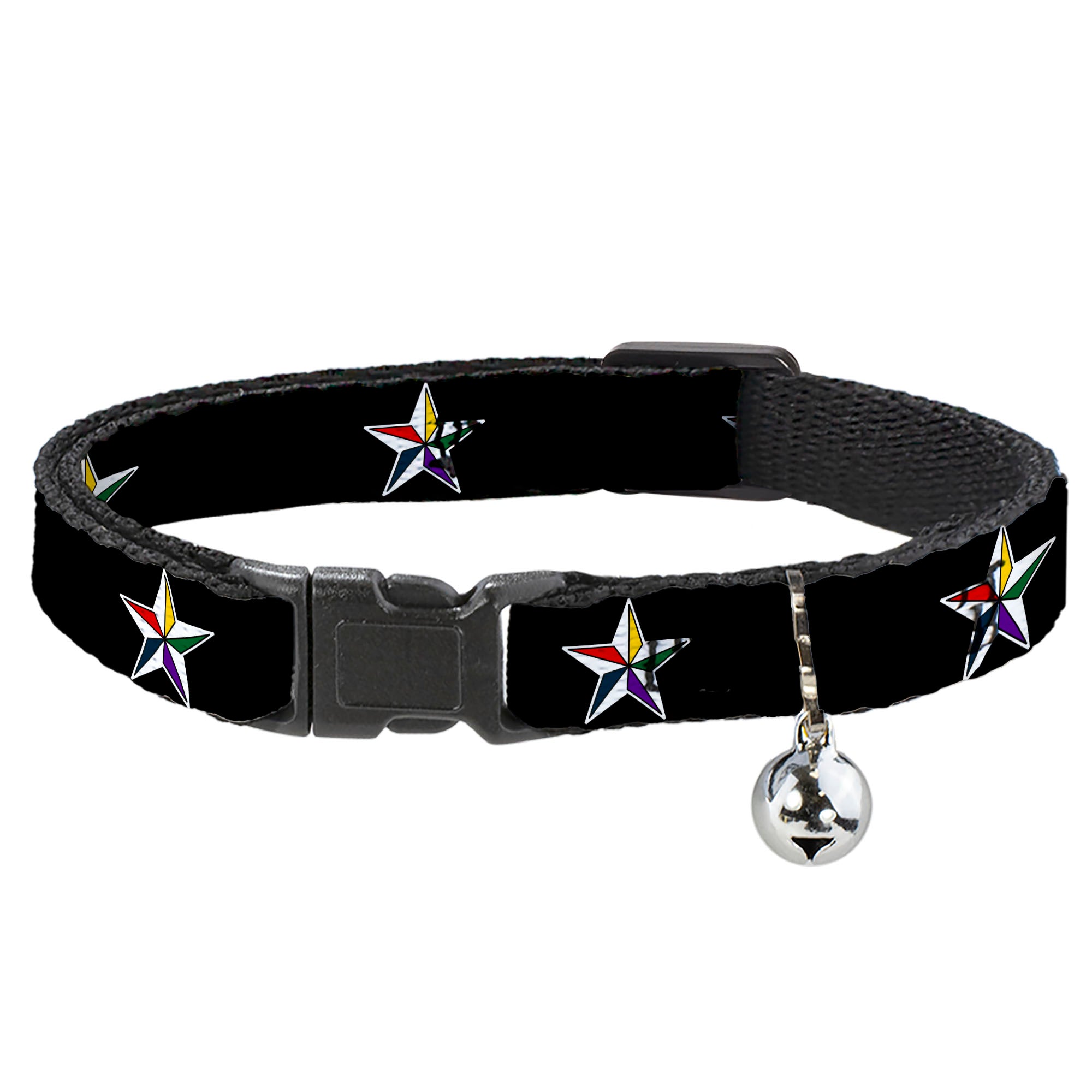 Cat Collar Breakaway - Nautical Star Black White Multi Color Breakaway Cat Collars Buckle-Down