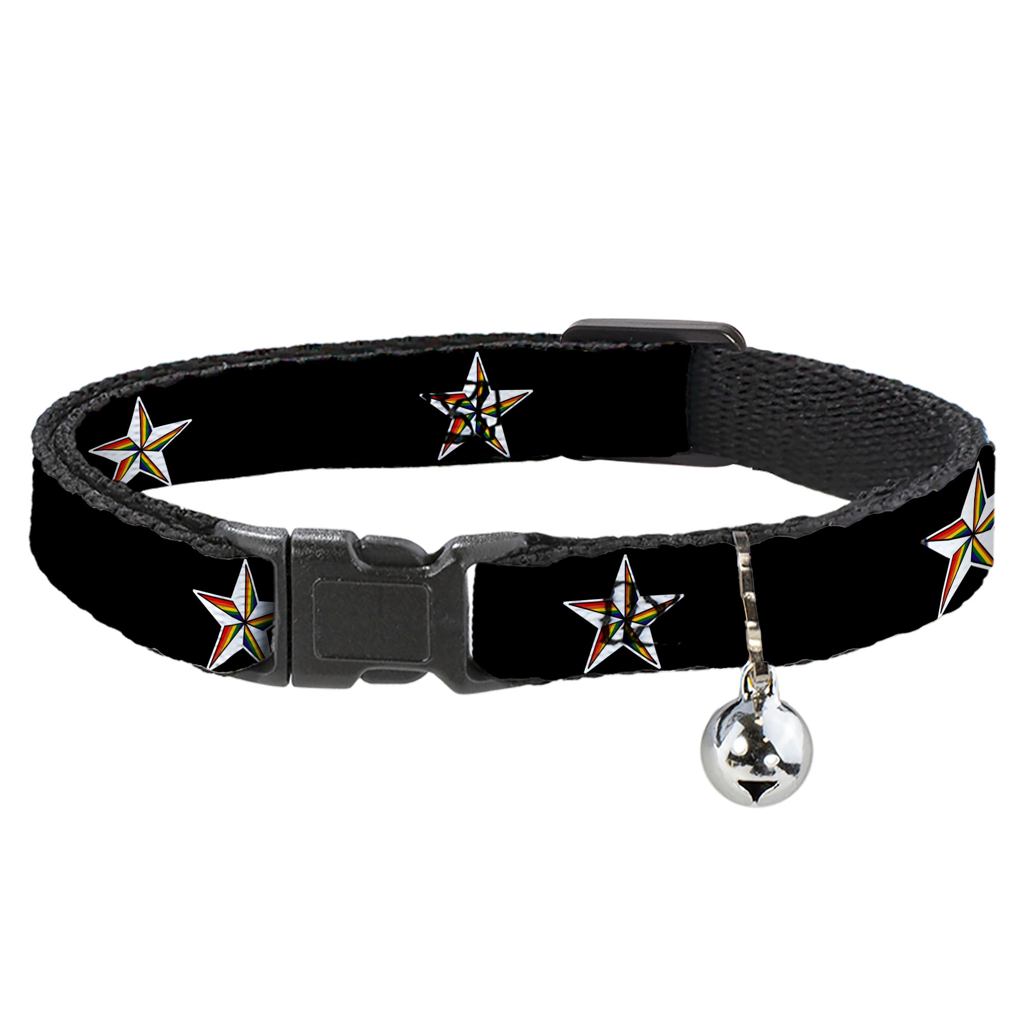 Cat Collar Breakaway - Nautical Star Black White Rainbow Breakaway Cat Collars Buckle-Down