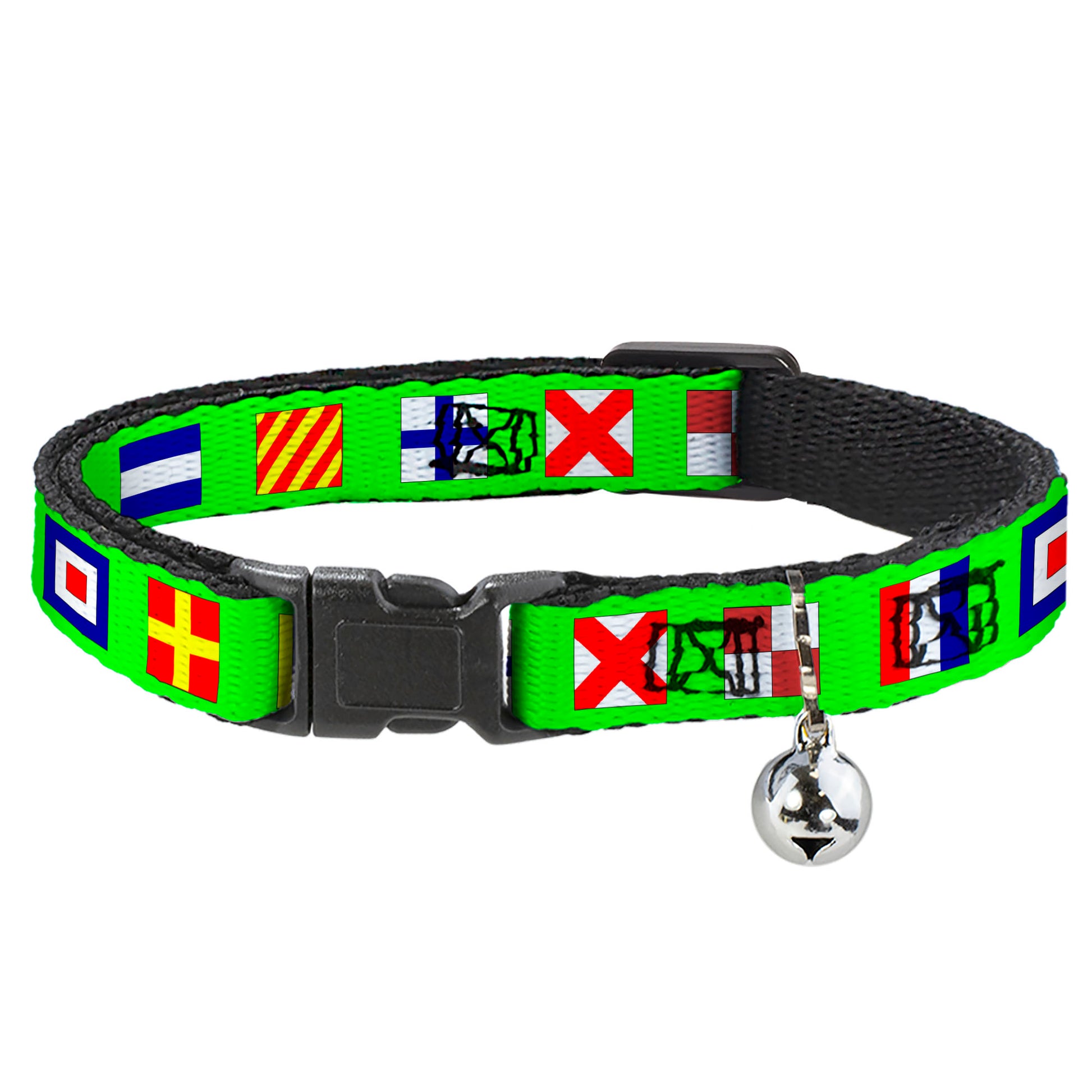 Cat Collar Breakaway - Nautical Flags Green Multi Color Breakaway Cat Collars Buckle-Down