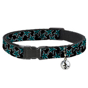 Cat Collar Breakaway - Nautical Stars Scattered Black Turquoise Breakaway Cat Collars Buckle-Down