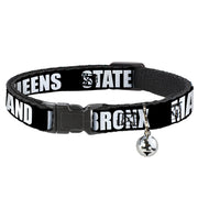 Cat Collar Breakaway - New York's Five Burroughs Bold Black White Breakaway Cat Collars Buckle-Down