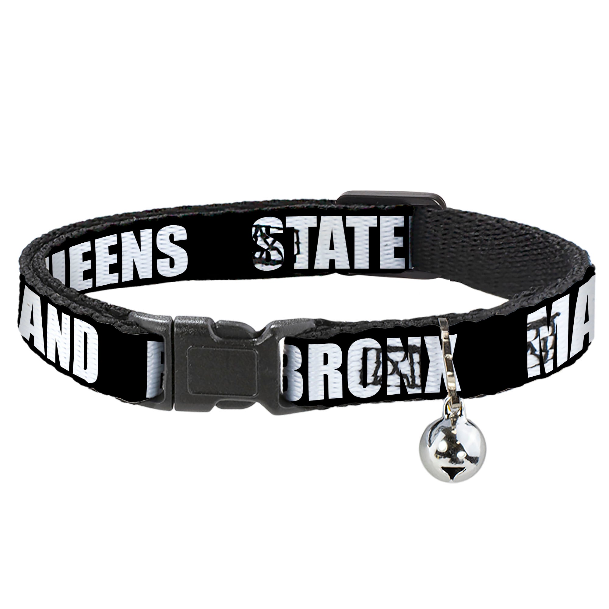 Cat Collar Breakaway - New York's Five Burroughs Bold Black White Breakaway Cat Collars Buckle-Down