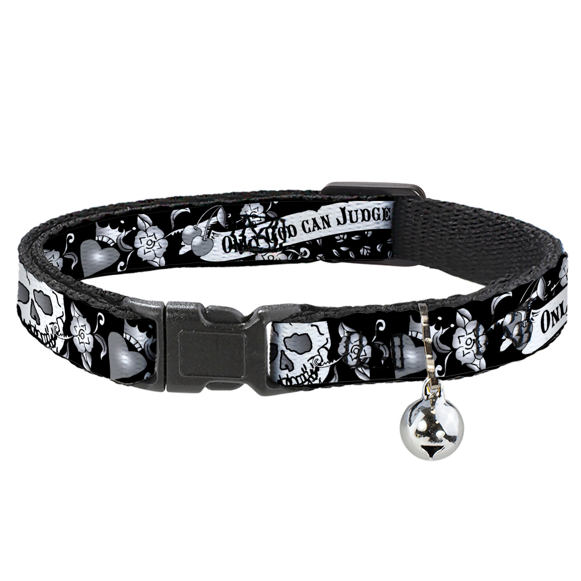 Cat Collar Breakaway - Only God Can Judge Me Black White Breakaway Cat Collars Buckle-Down