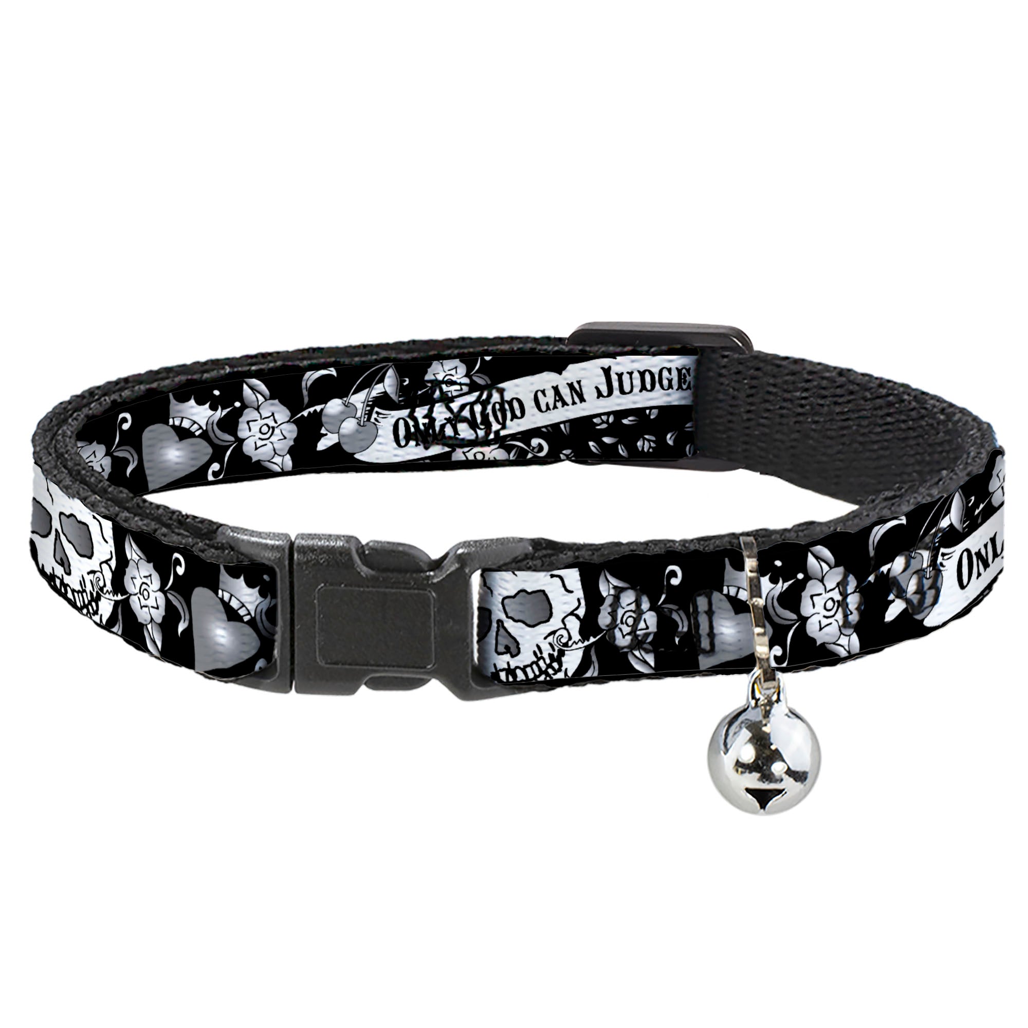Cat Collar Breakaway - Only God Can Judge Me Black White Breakaway Cat Collars Buckle-Down