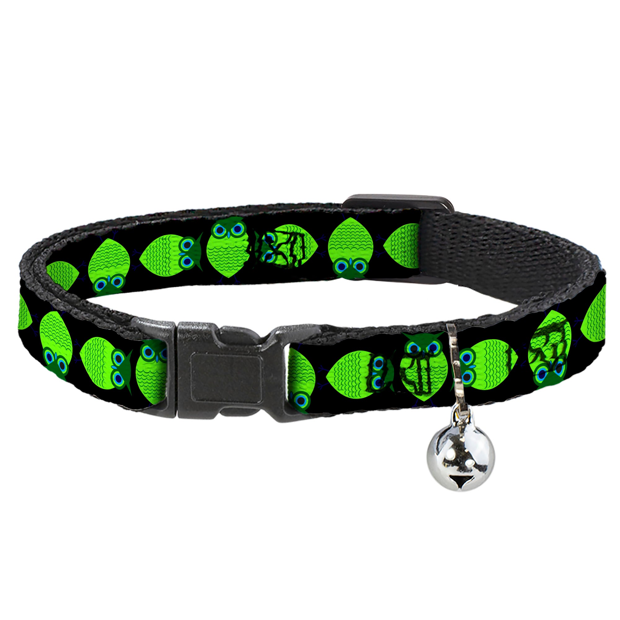 Cat Collar Breakaway - Owls Spin Black Green Breakaway Cat Collars Buckle-Down