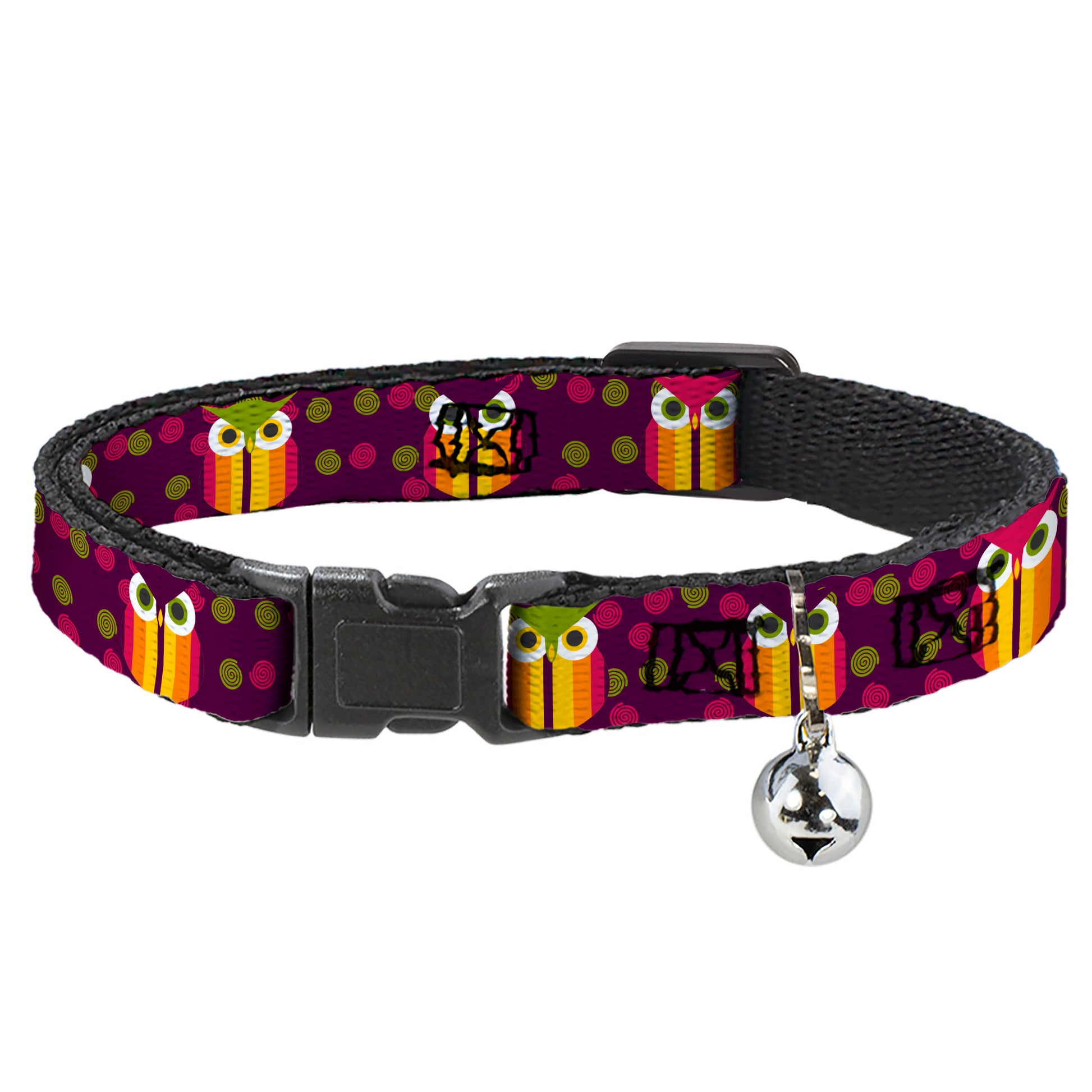 Cat Collar Breakaway - Owls Striped w Swirls Purple Breakaway Cat Collars Buckle-Down