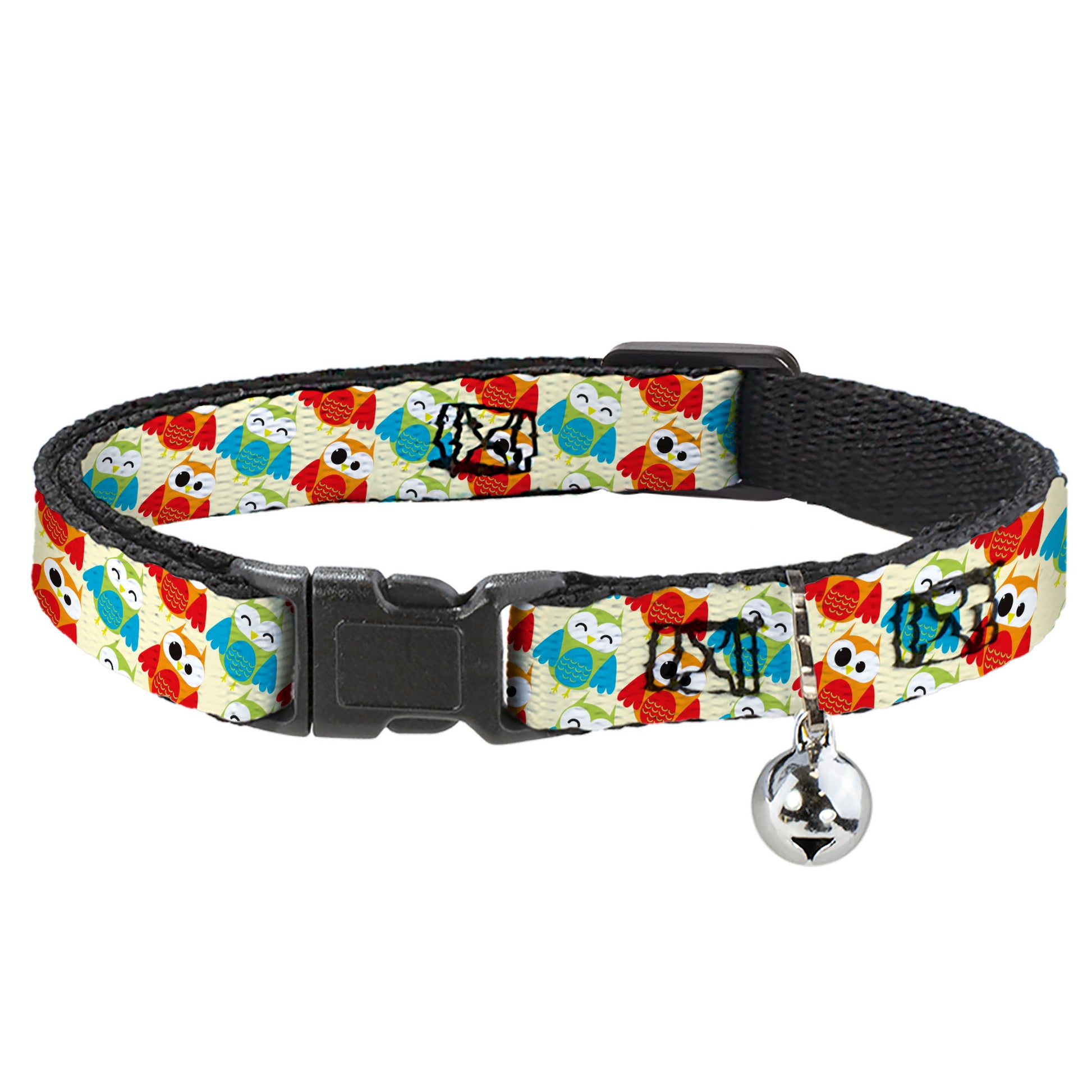 Cat Collar Breakaway - Owl Eyes Yellow Reds Blues Breakaway Cat Collars Buckle-Down