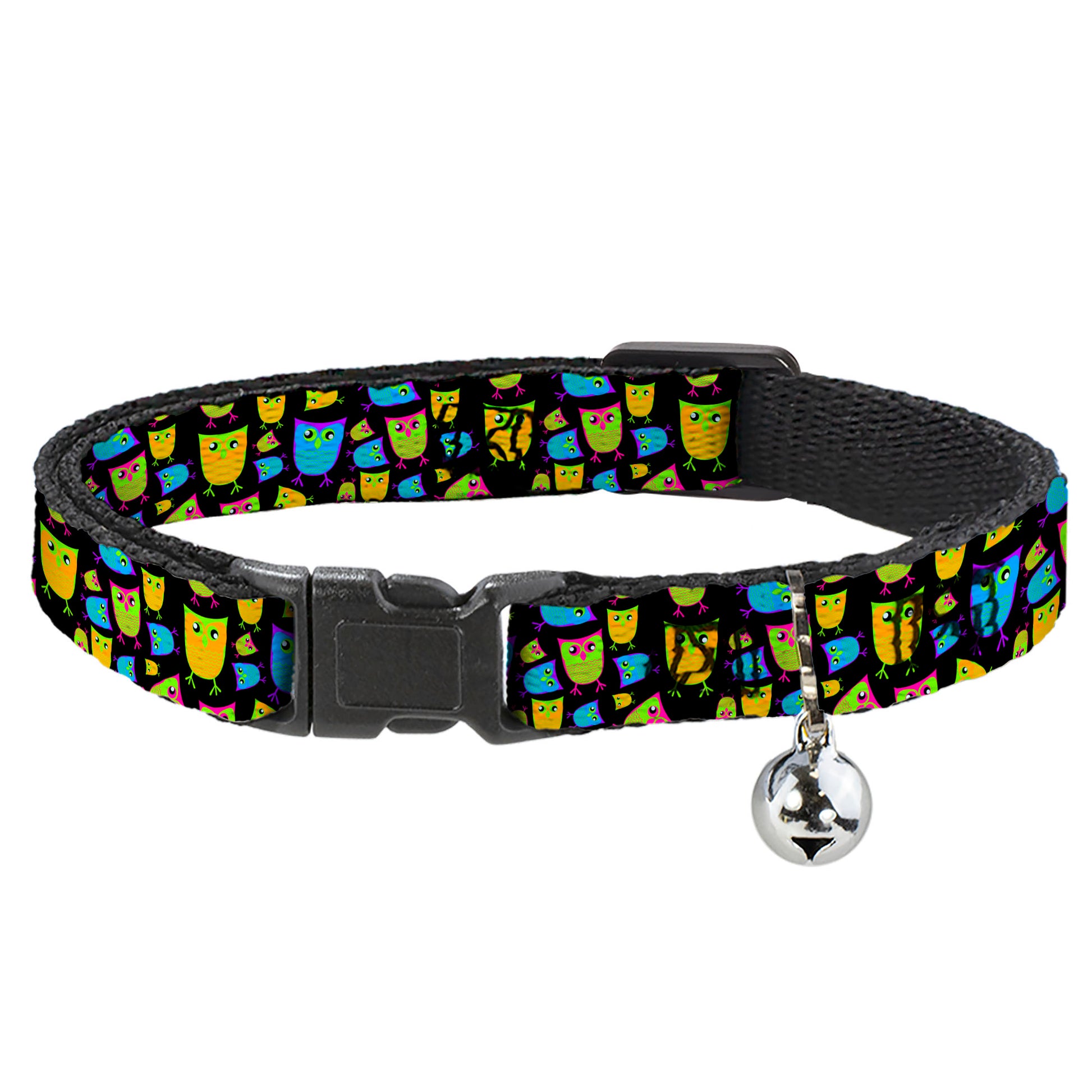 Cat Collar Breakaway - Owls Black Multi Neon Breakaway Cat Collars Buckle-Down