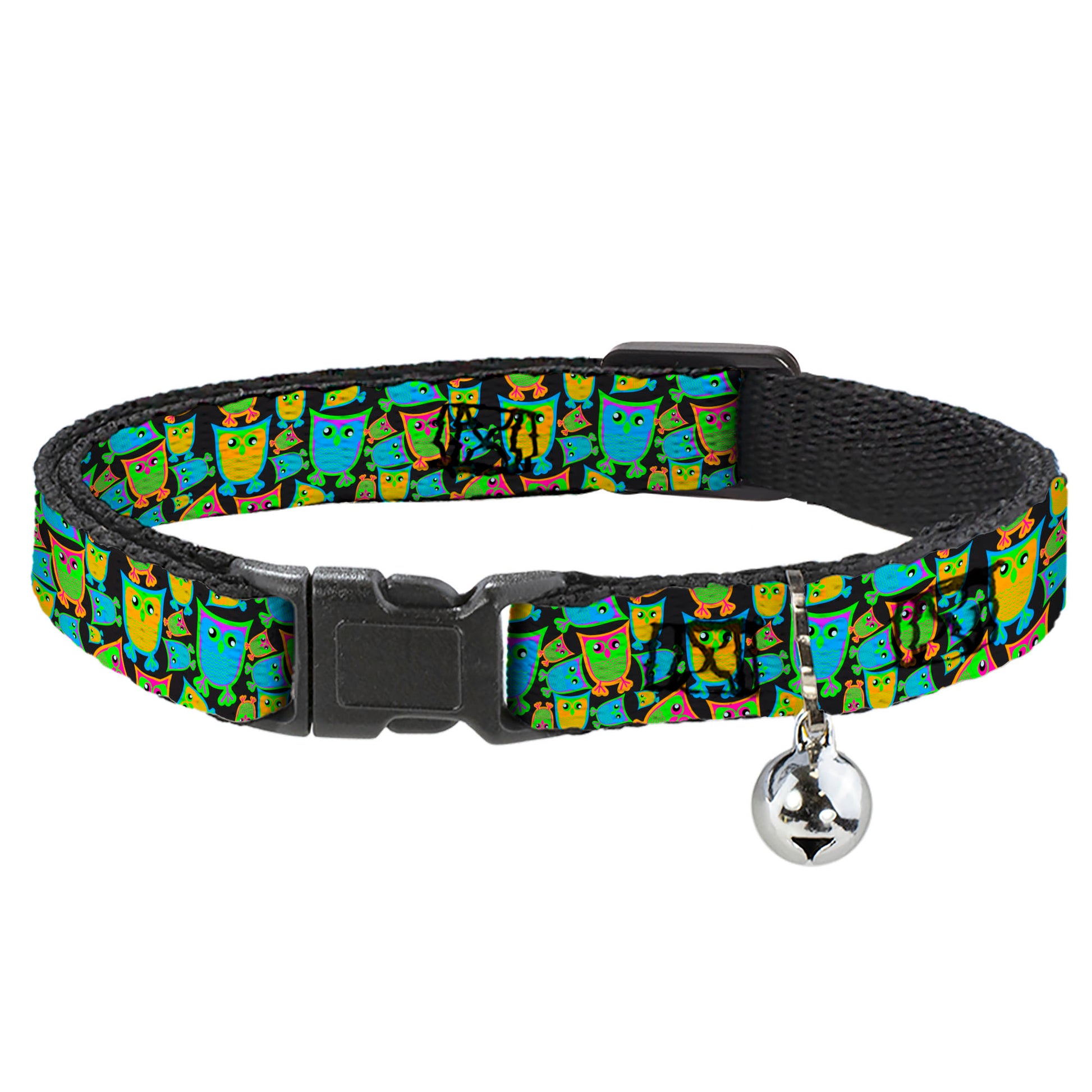 Cat Collar Breakaway - Owls w Outline Black Multi Neon Breakaway Cat Collars Buckle-Down