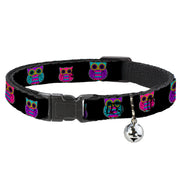 Cat Collar Breakaway - Owls Black Fuchsia Purple Turquoise Breakaway Cat Collars Buckle-Down
