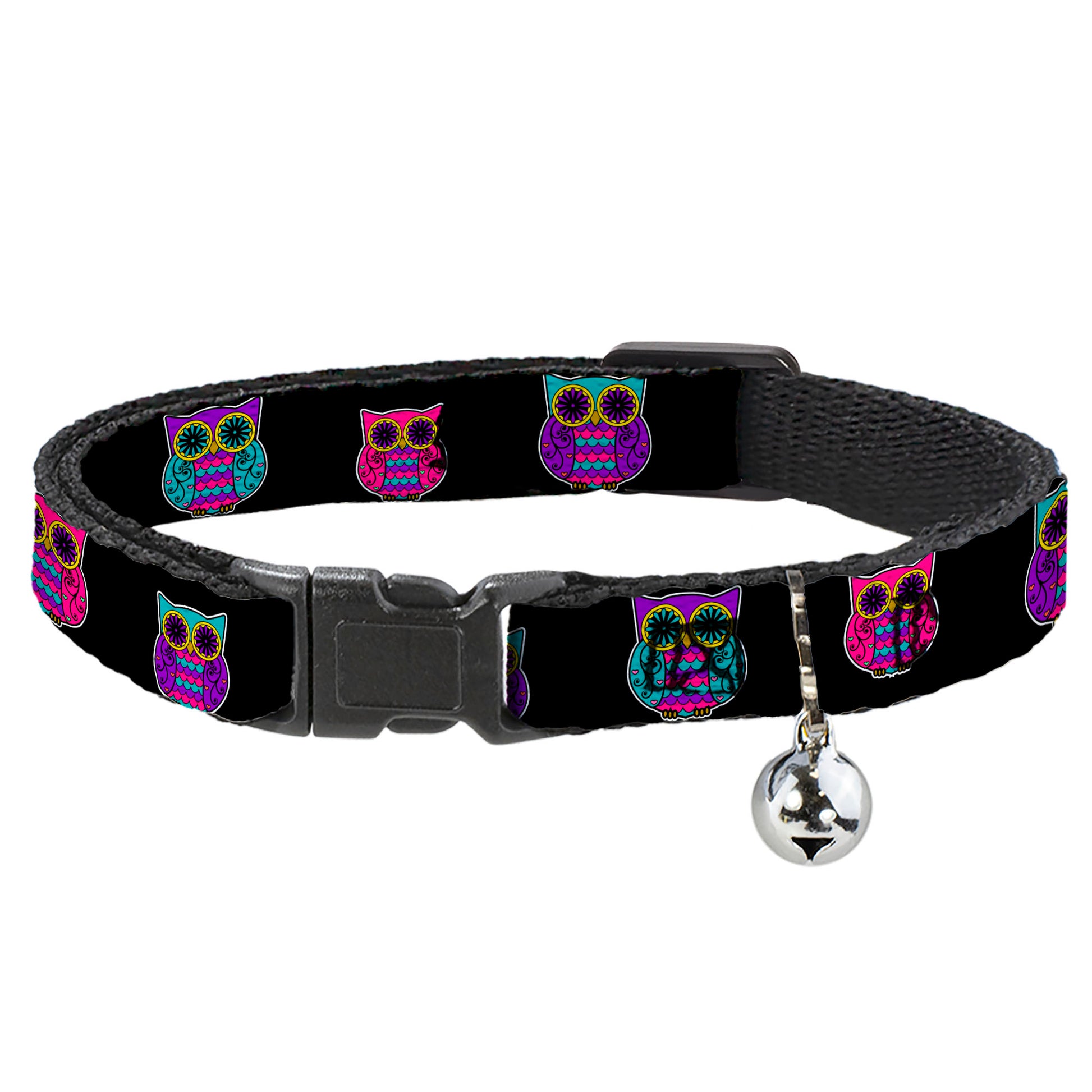 Cat Collar Breakaway - Owls Black Fuchsia Purple Turquoise Breakaway Cat Collars Buckle-Down