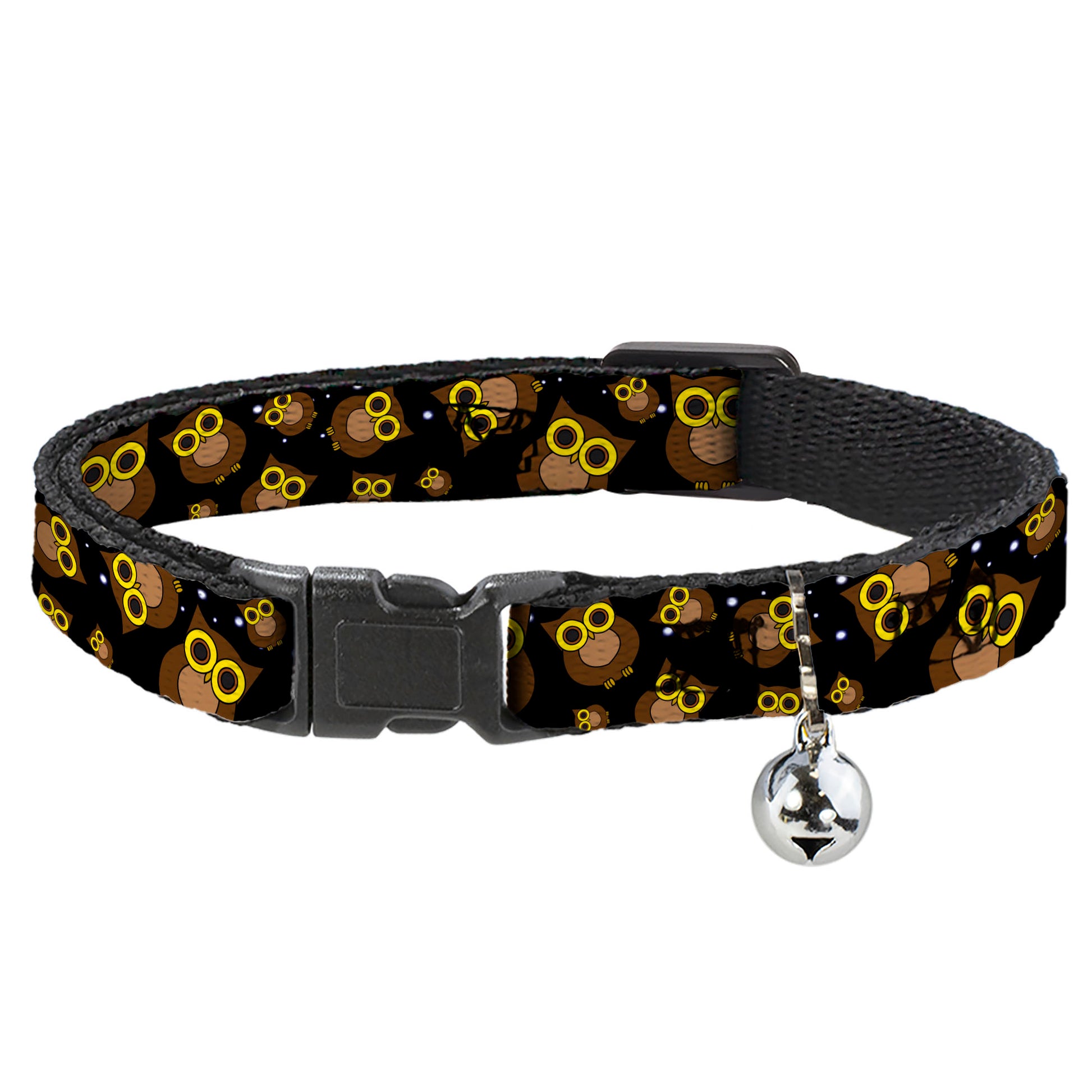 Cat Collar Breakaway - Owls Scattered Black Brown Yellow Breakaway Cat Collars Buckle-Down