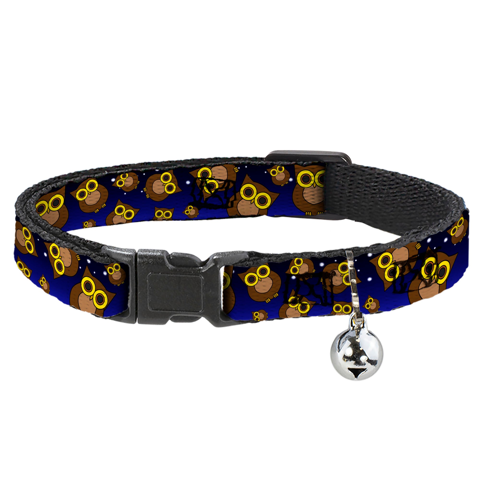 Cat Collar Breakaway - Owls Scattered Black Blue-Fade Yellow Breakaway Cat Collars Buckle-Down