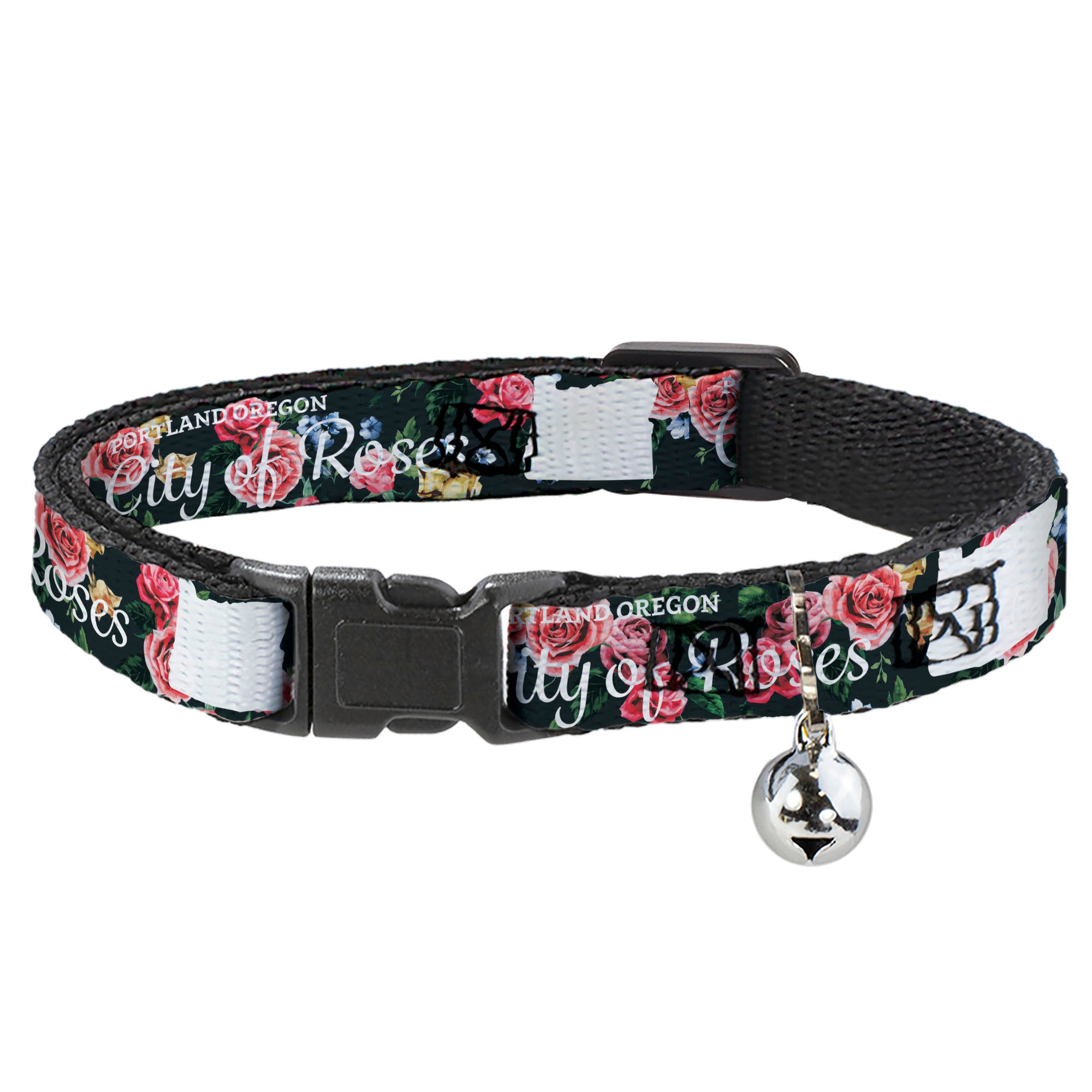 Cat Collar Breakaway - Oregon Silhouette PORTLAND OREGON-CITY OF ROSES Roses White Breakaway Cat Collars Buckle-Down