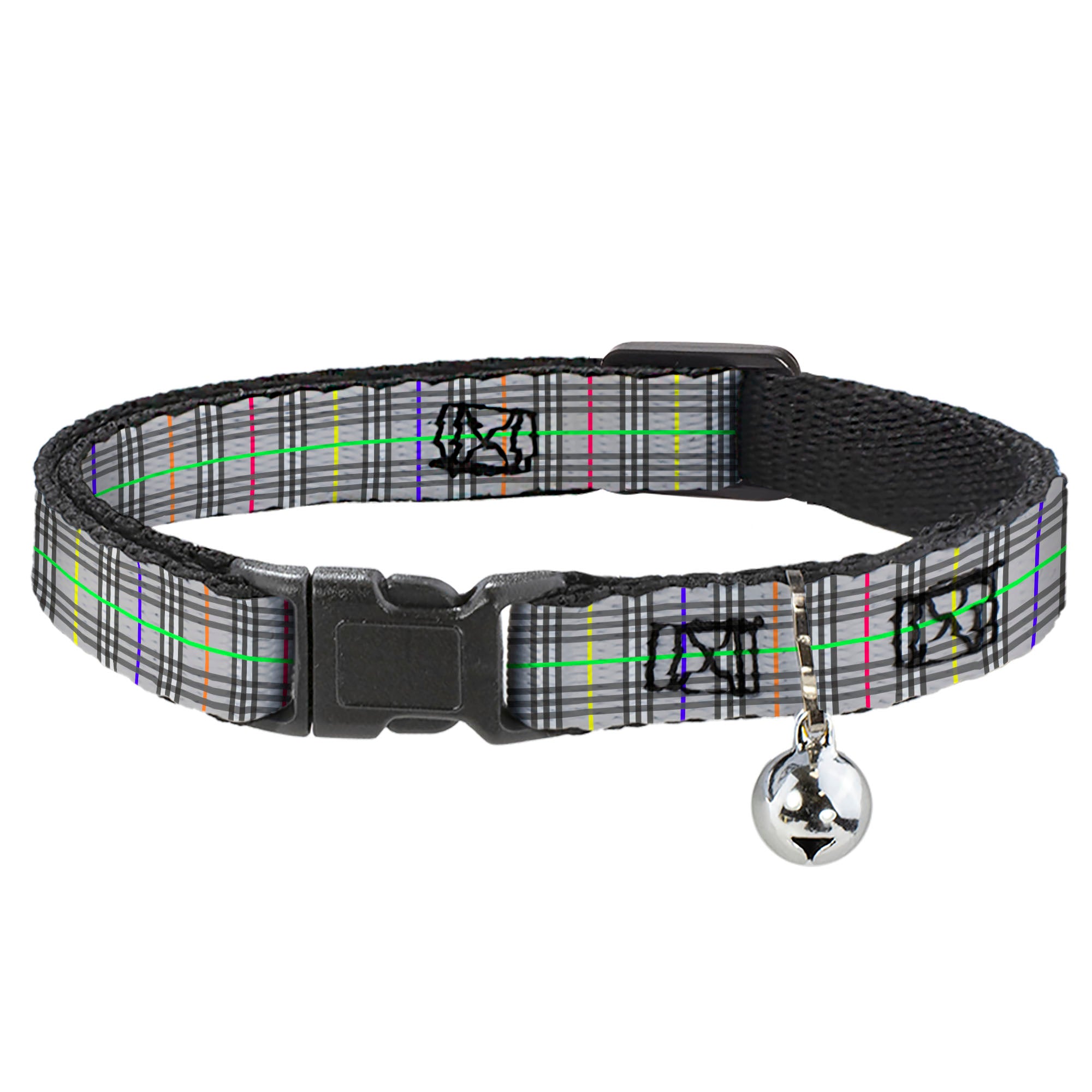 Cat Collar Breakaway - Plaid Gray Multi Neon Breakaway Cat Collars Buckle-Down