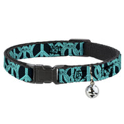 Cat Collar Breakaway - Peace Sketch Black Baby Blue Breakaway Cat Collars Buckle-Down