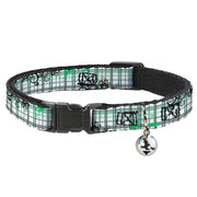 Cat Collar Breakaway - Plaid Curls White Black Gray Green Breakaway Cat Collars Buckle-Down