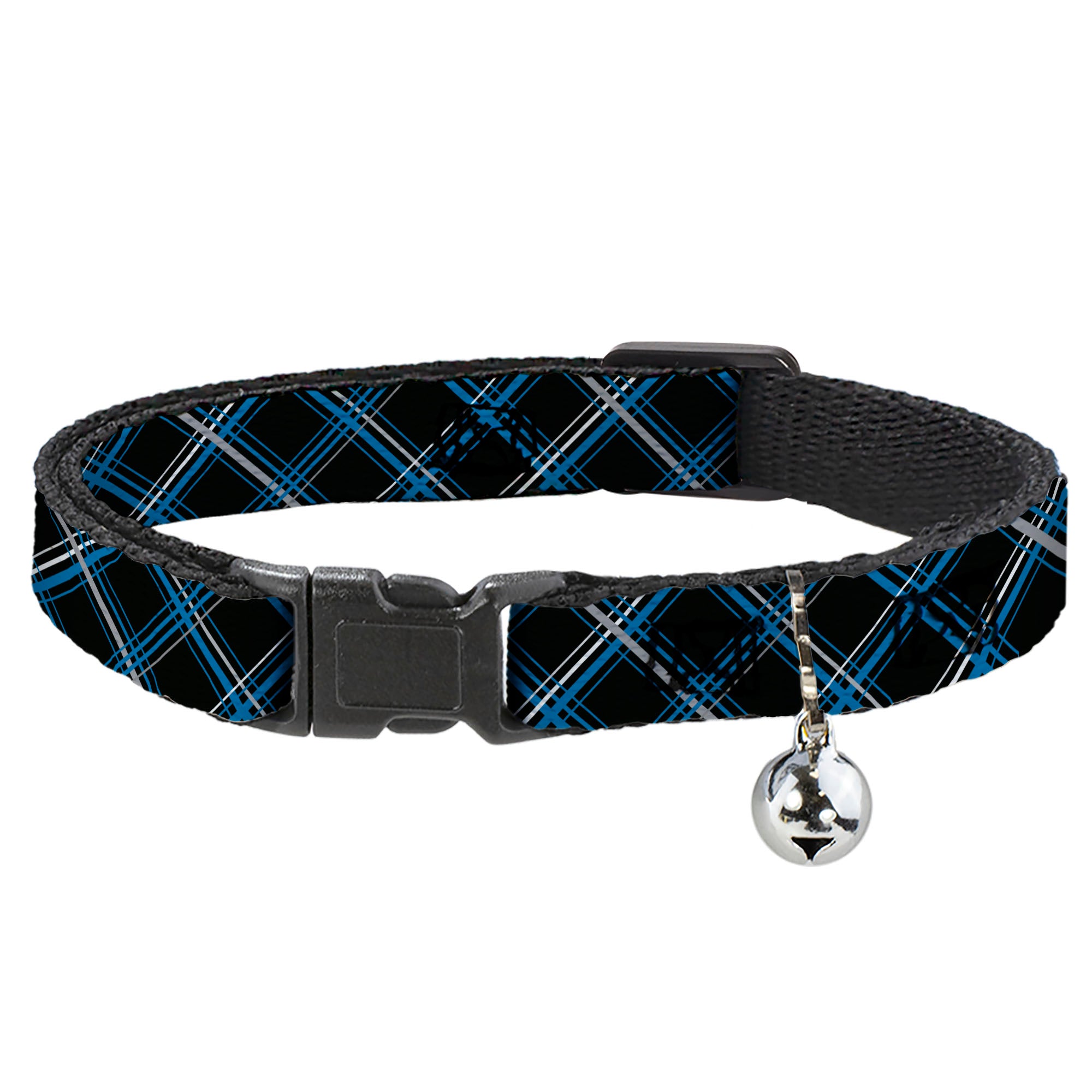 Cat Collar Breakaway - Plaid Black Turquoise Gray Breakaway Cat Collars Buckle-Down
