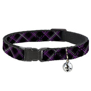 Cat Collar Breakaway - Plaid Black Purple Gray Breakaway Cat Collars Buckle-Down