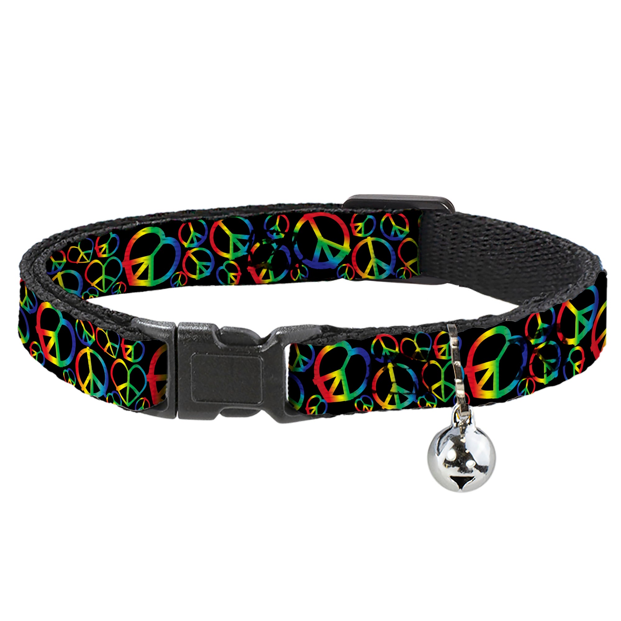 Cat Collar Breakaway - Peace Heart Black Rainbow Ombre Breakaway Cat Collars Buckle-Down