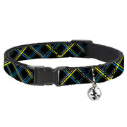 Cat Collar Breakaway - Plaid Black Yellow Turquoise Gray Breakaway Cat Collars Buckle-Down