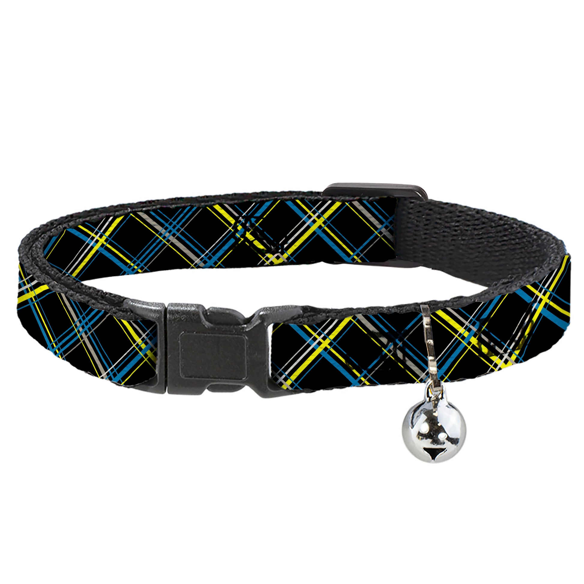 Cat Collar Breakaway - Plaid Black Yellow Turquoise Gray Breakaway Cat Collars Buckle-Down