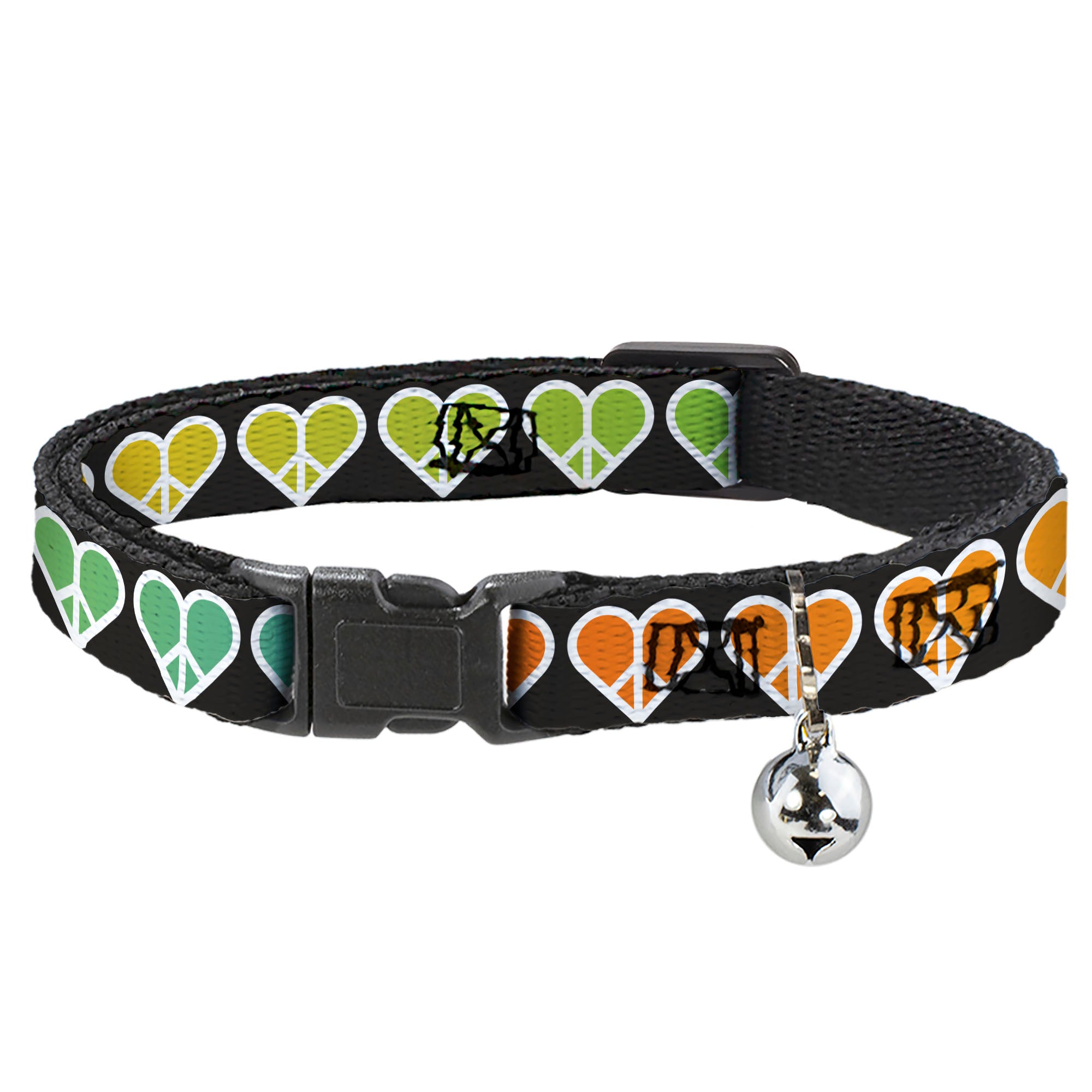 Cat Collar Breakaway - Peace Hearts Repeat Fill Black Rainbow Breakaway Cat Collars Buckle-Down