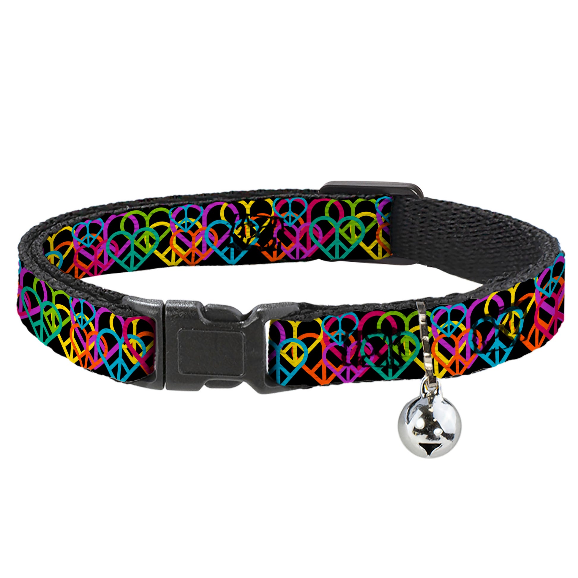 Cat Collar Breakaway - Peace Hearts Stacked Black Neon Breakaway Cat Collars Buckle-Down