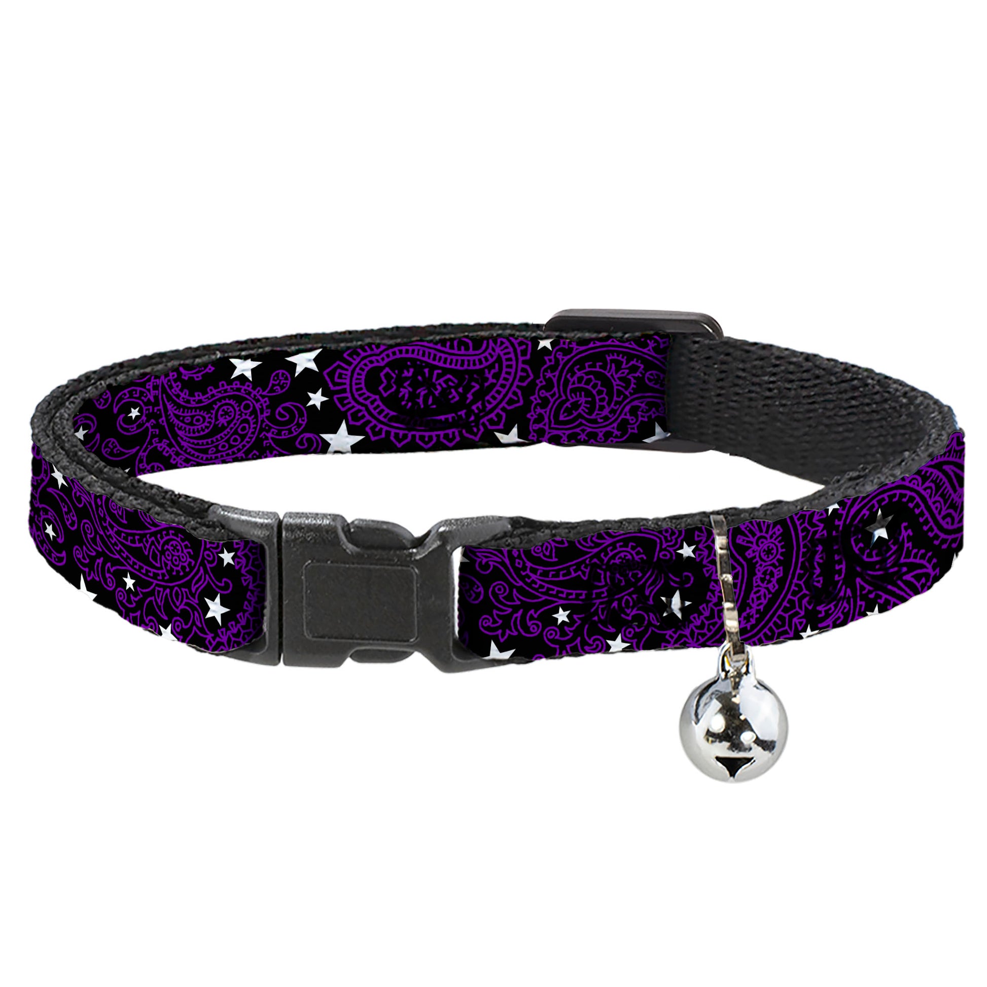 Cat Collar Breakaway - Paisley Stars Black Purple White Breakaway Cat Collars Buckle-Down
