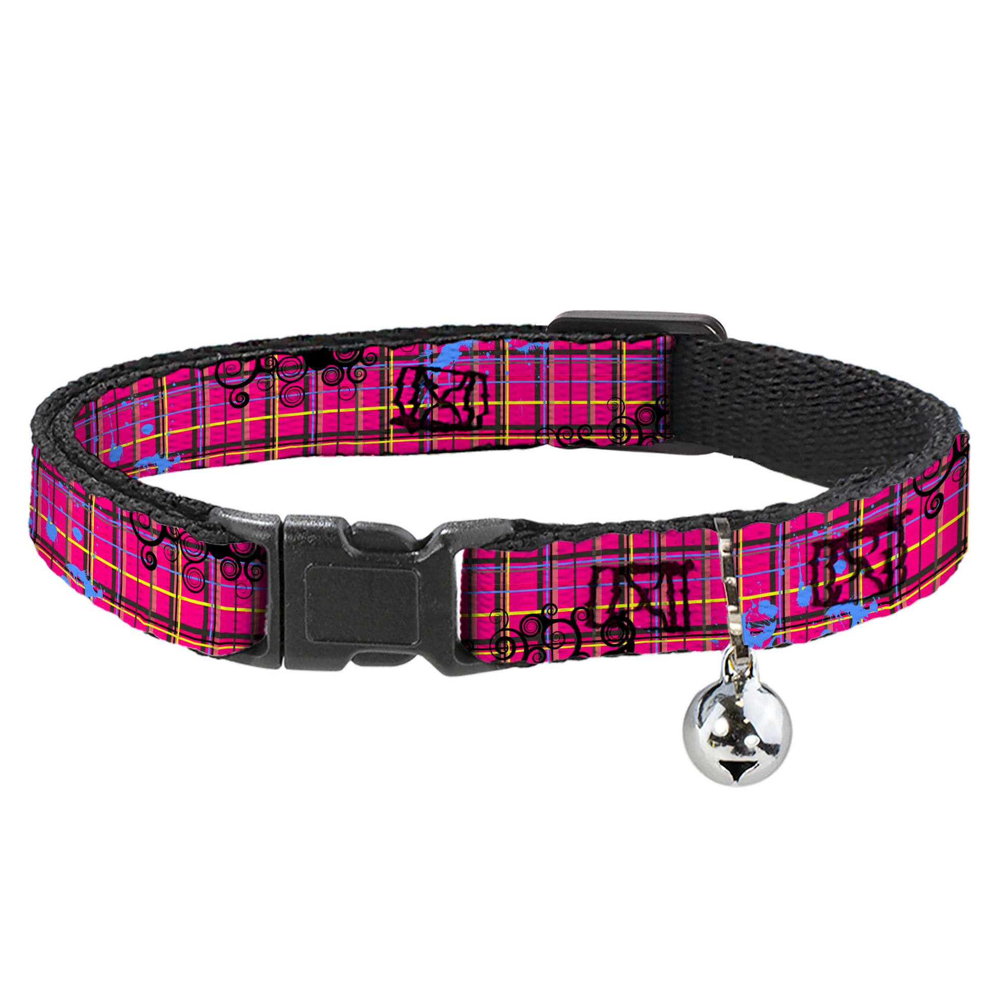 Cat Collar Breakaway - Plaid Curls Pink Black Yellow Blue Breakaway Cat Collars Buckle-Down